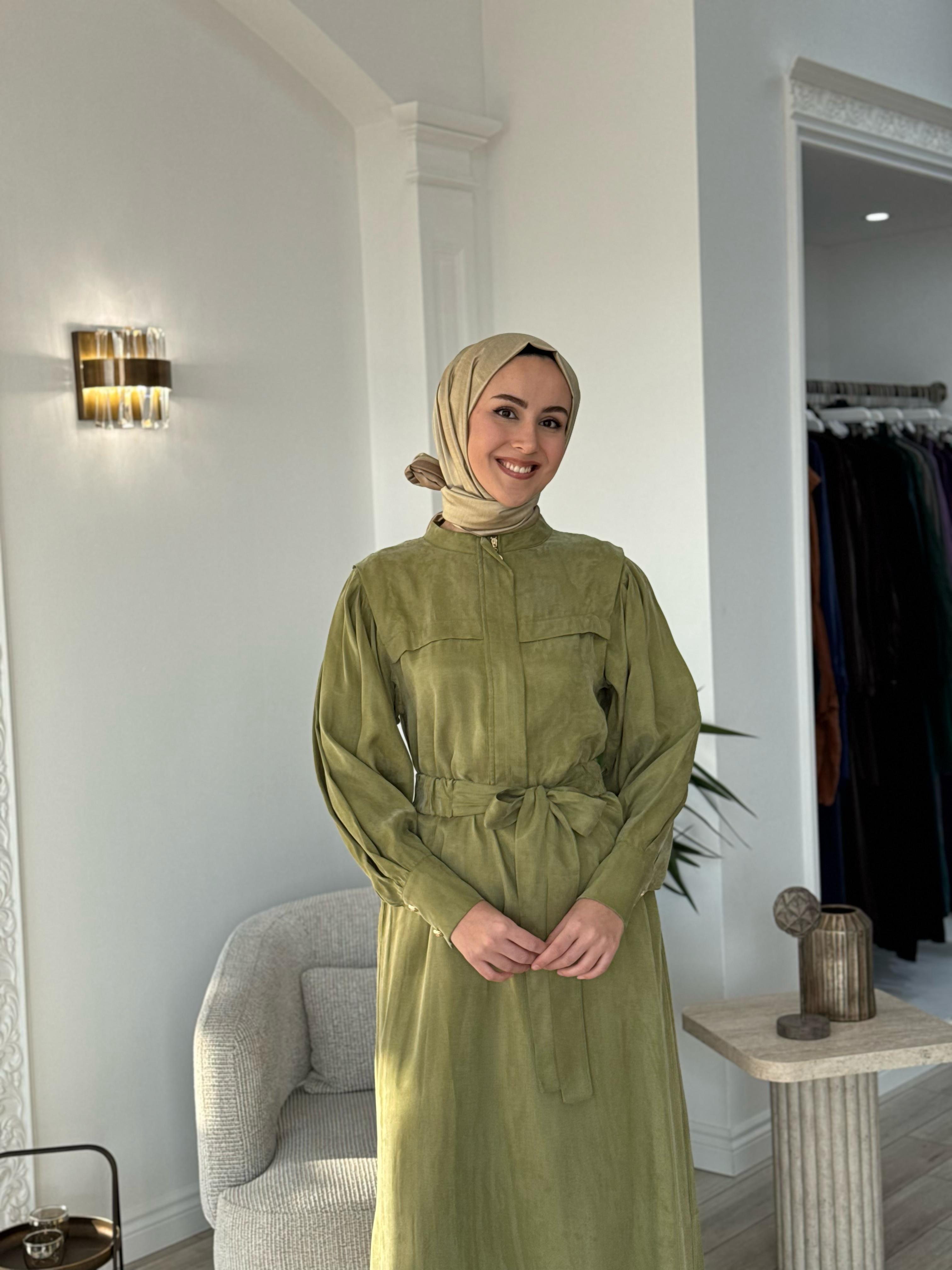 Niqozza Lilia İpek Fermuarlı Elbise Yeşil 25ss50172