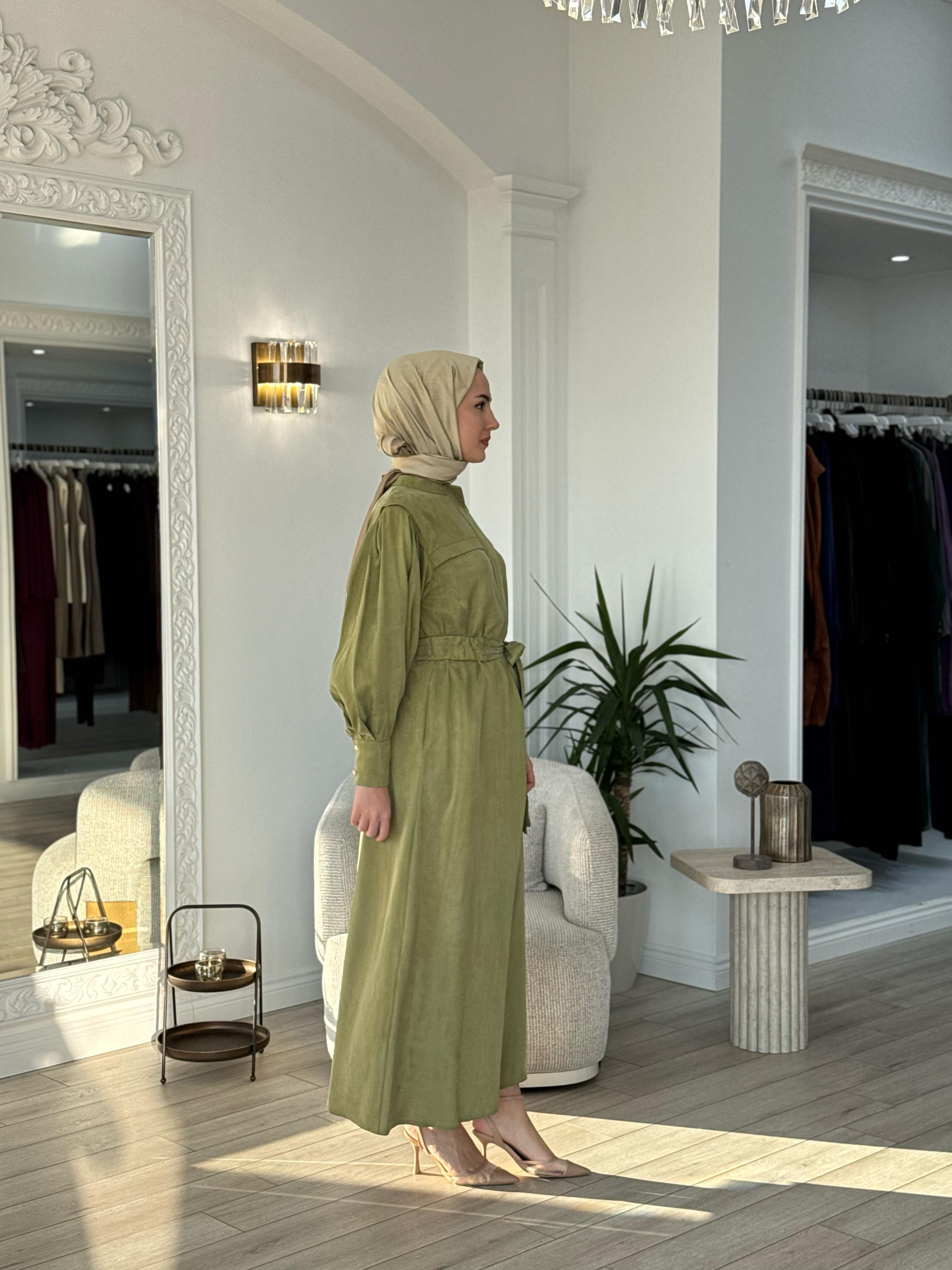Niqozza Lilia İpek Fermuarlı Elbise Yeşil 25ss50172