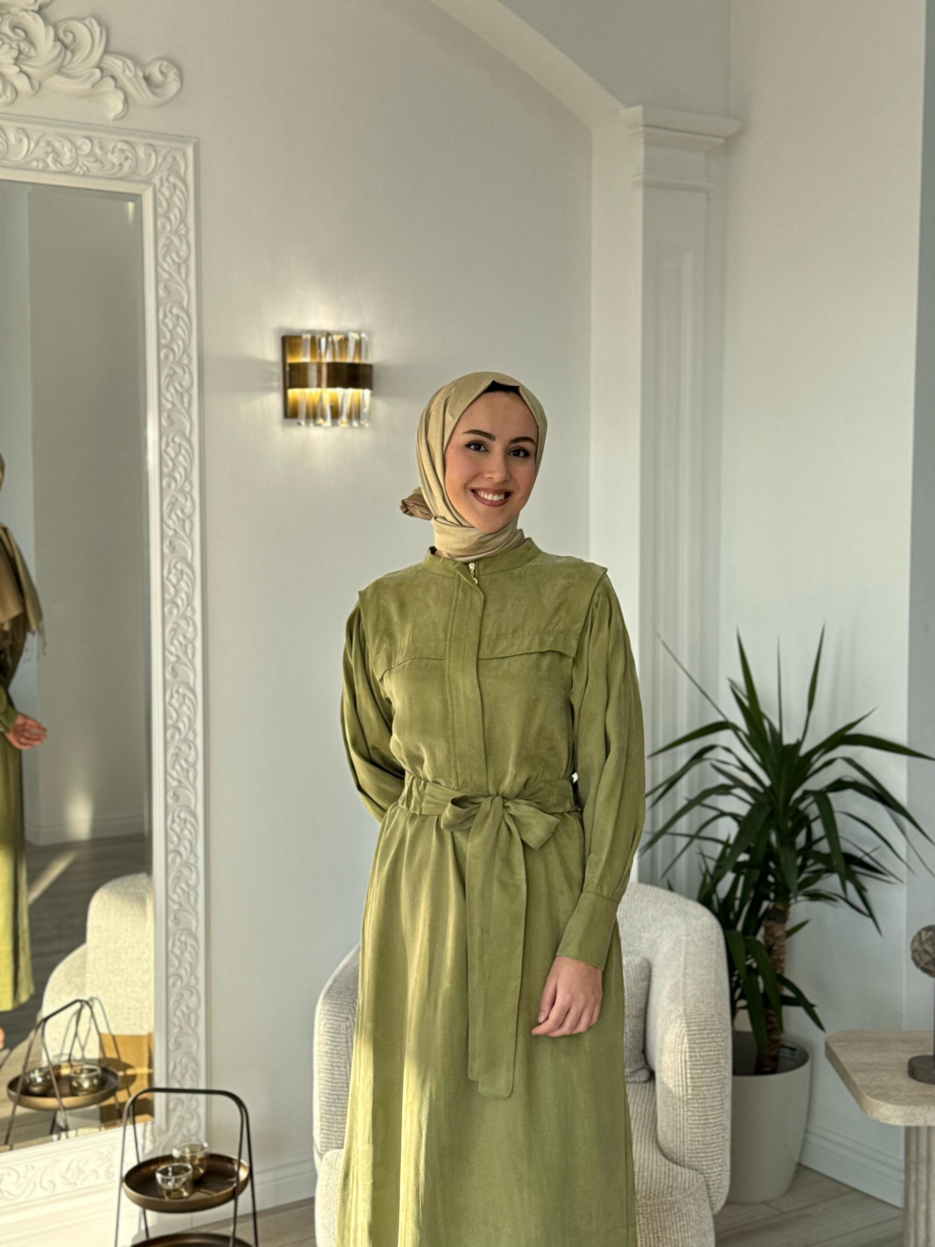 Niqozza Lilia İpek Fermuarlı Elbise Yeşil 25ss50172