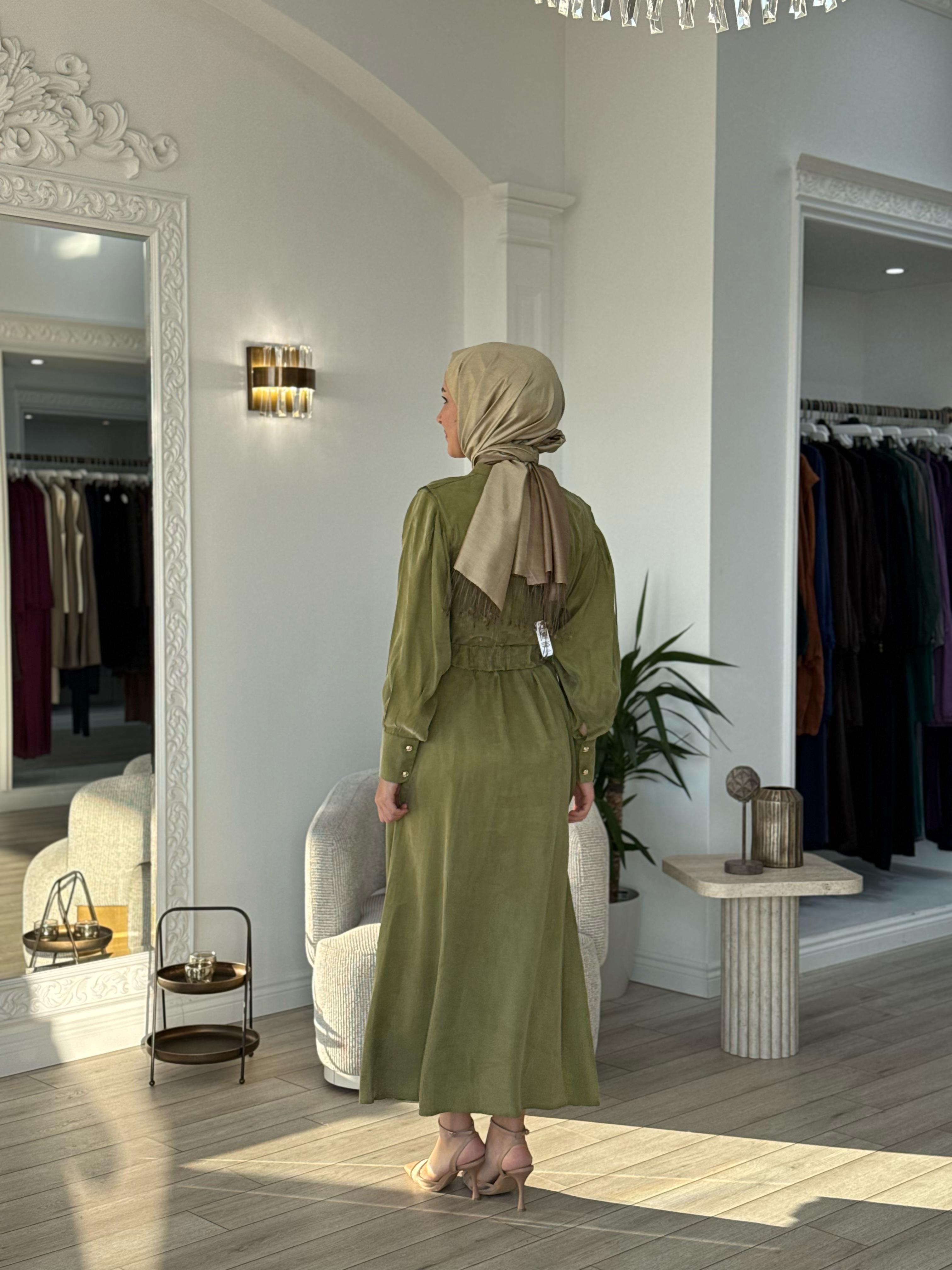 Niqozza Lilia İpek Fermuarlı Elbise Yeşil 25ss50172