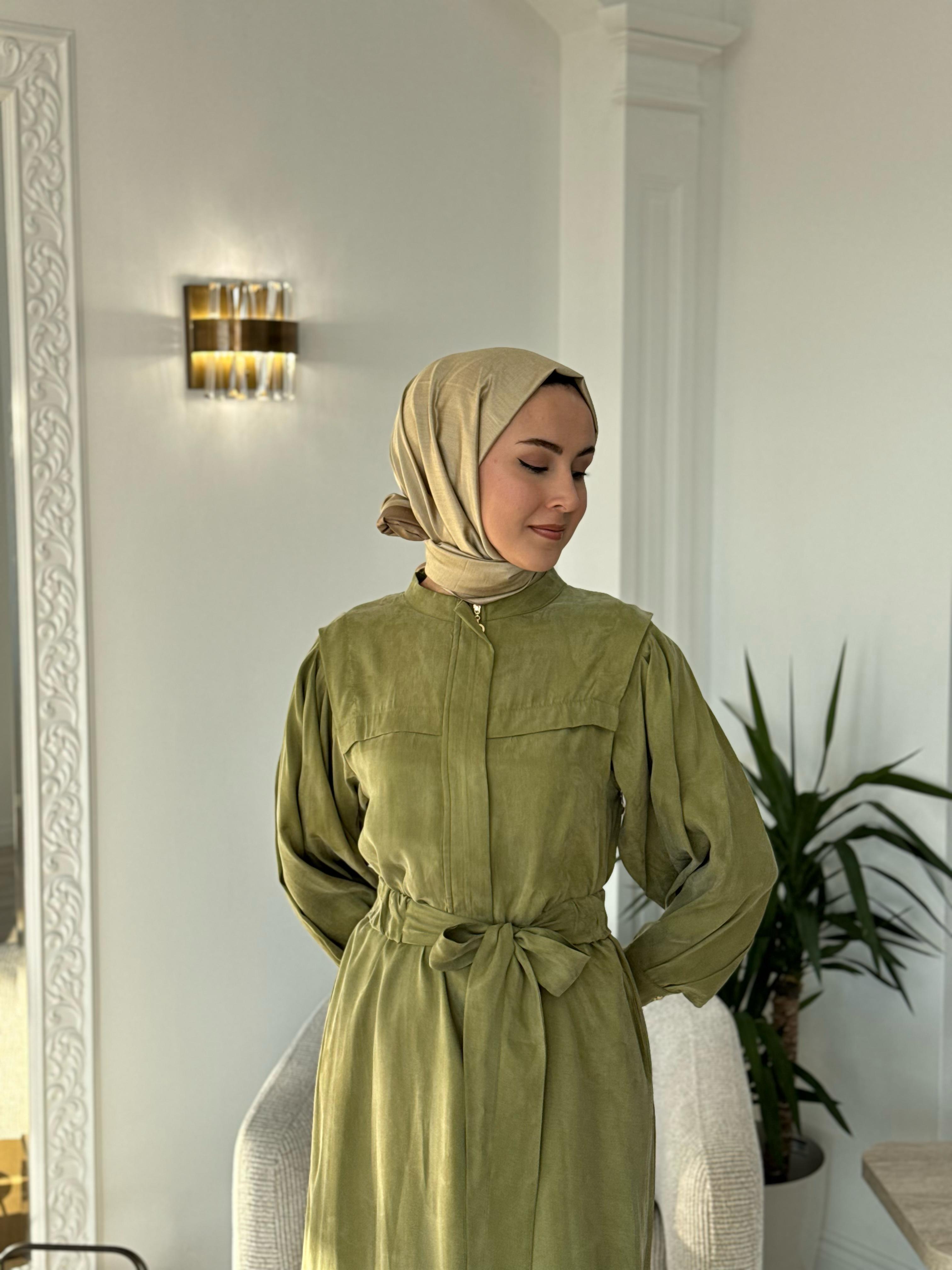 Niqozza Lilia İpek Fermuarlı Elbise Yeşil 25ss50172