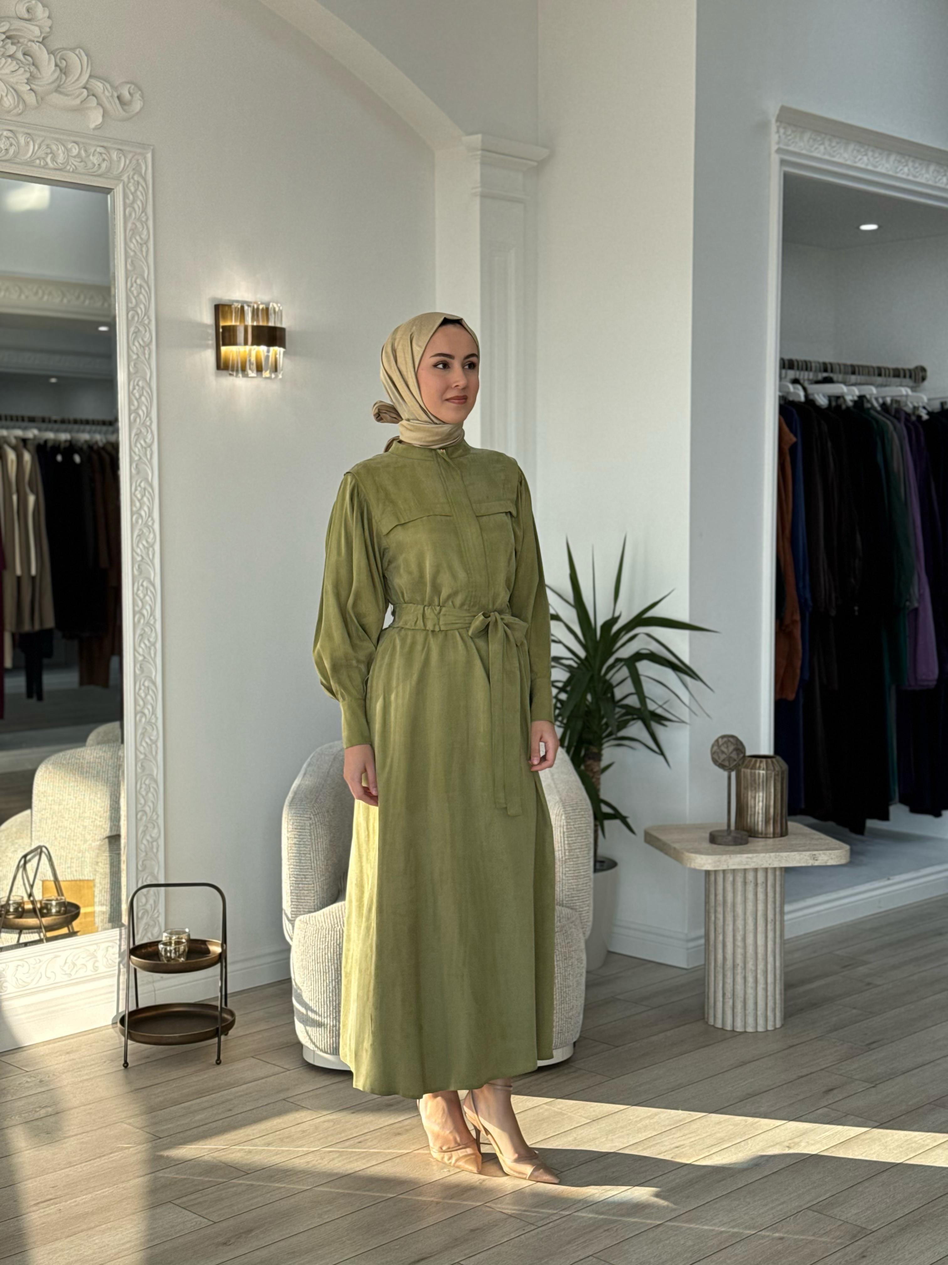 Niqozza Lilia İpek Fermuarlı Elbise Yeşil 25ss50172