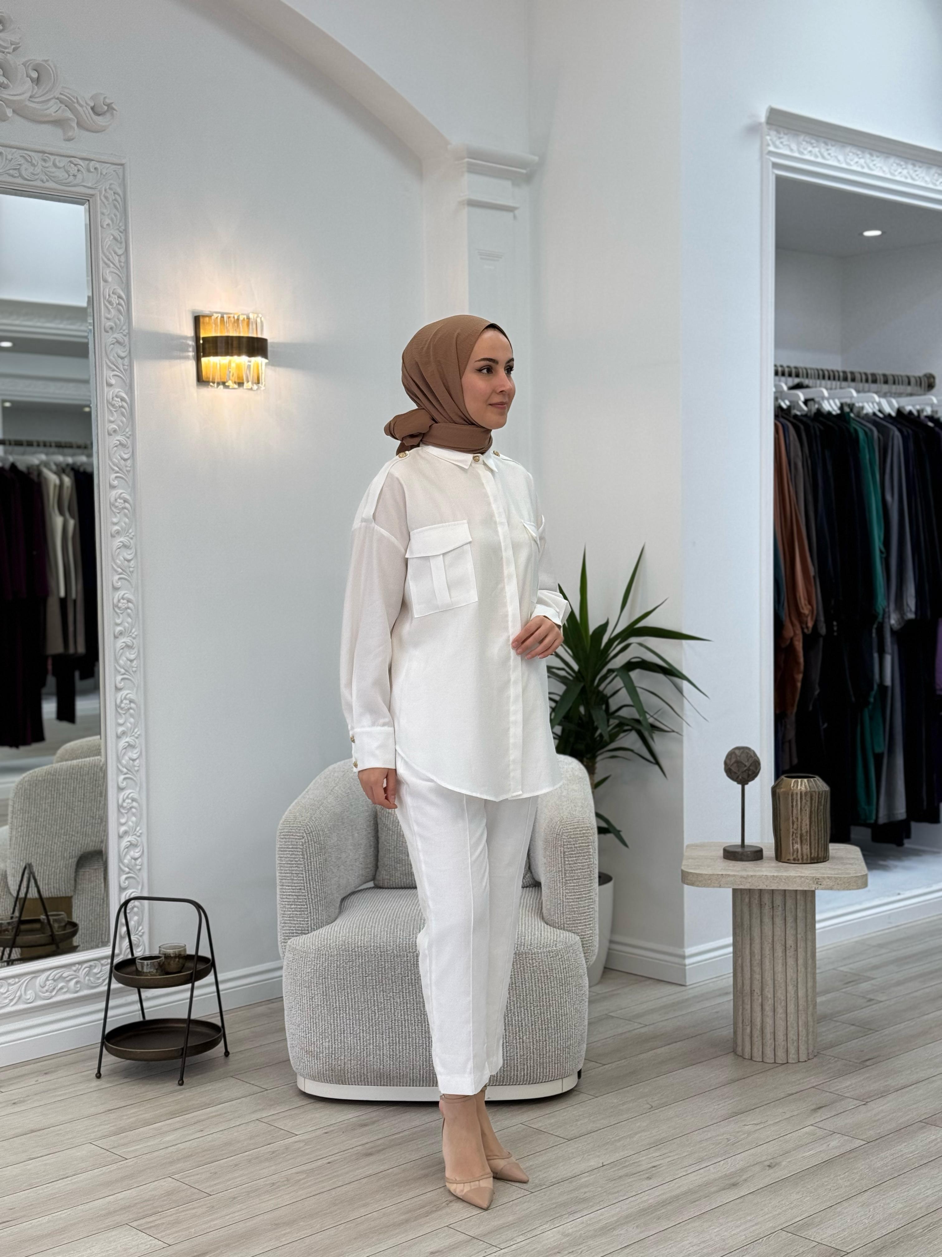 Niqozza Lucida Pantolon Takım Beyaz 60096