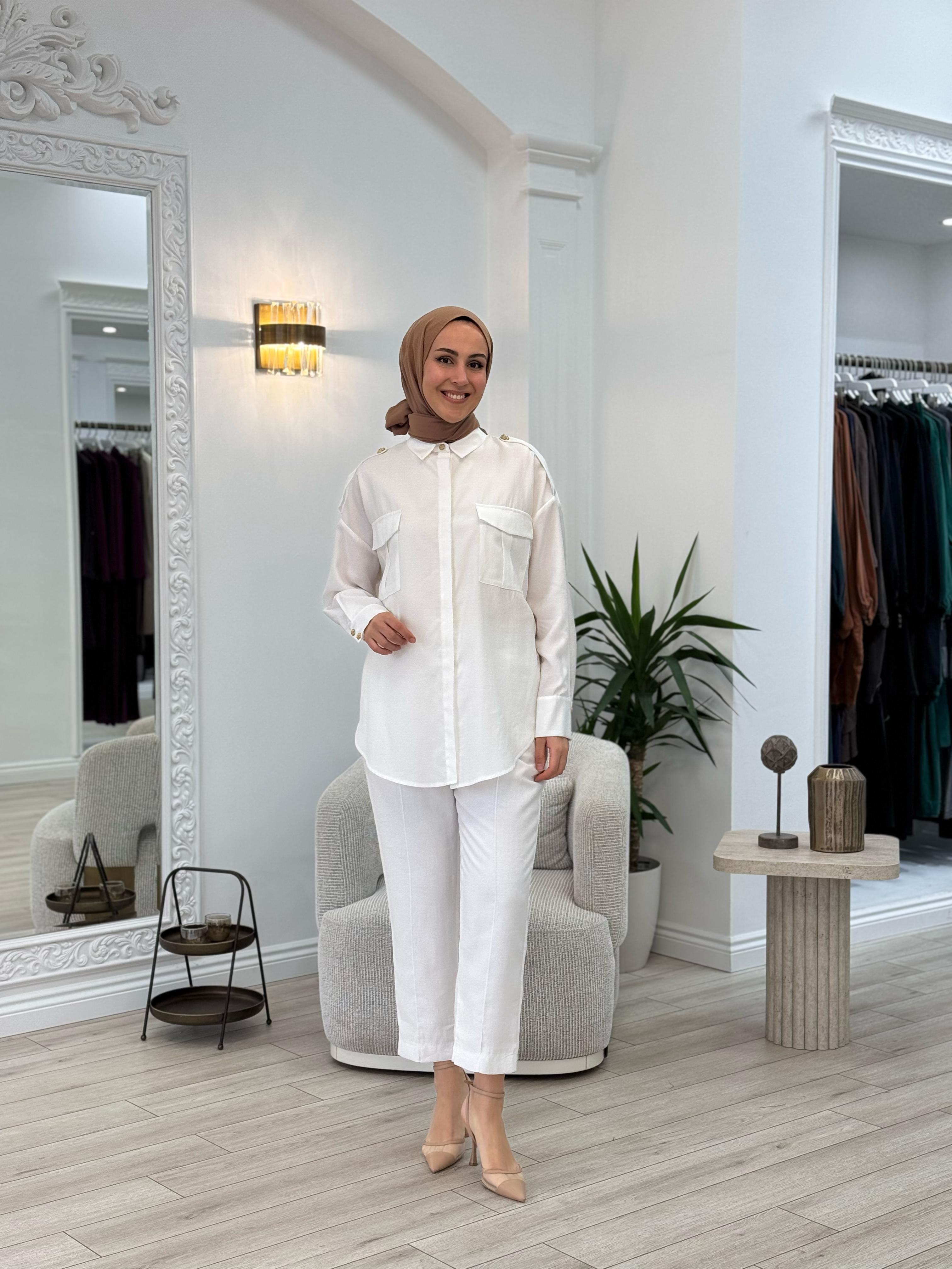 Niqozza Lucida Pantolon Takım Beyaz 60096