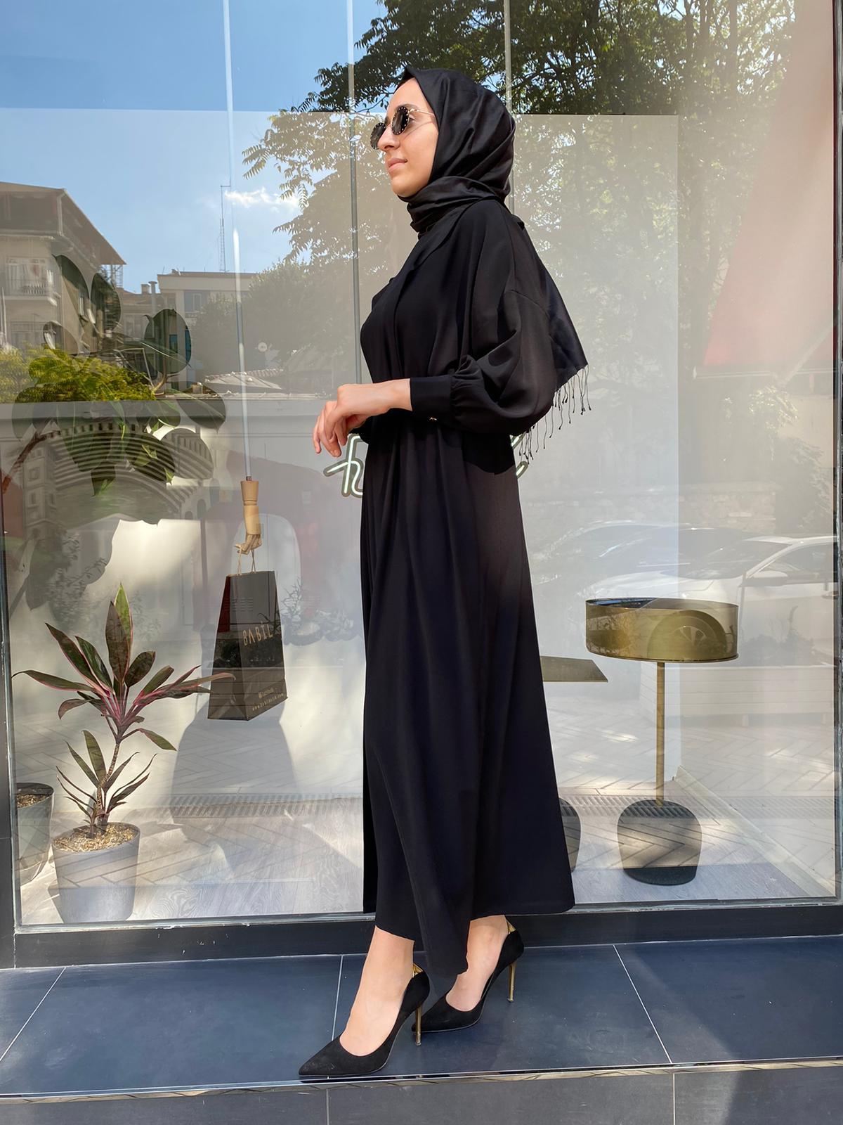 Niqozza Milagro Gold Zincirli Siyah Elbise 50076
