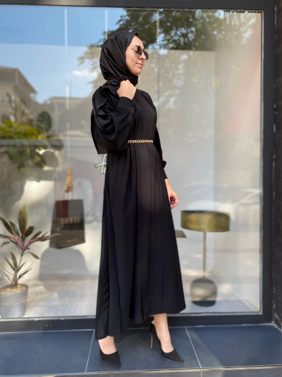Niqozza Milagro Gold Zincirli Siyah Elbise 50076