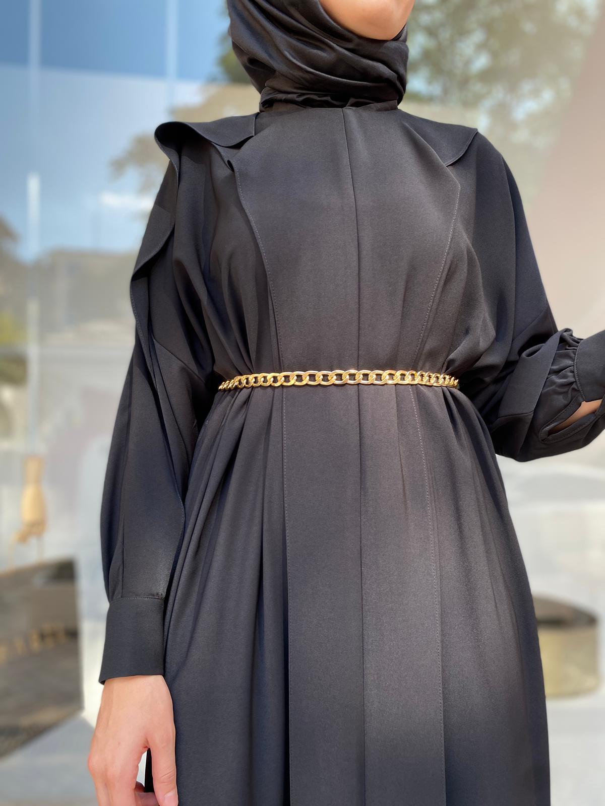 Niqozza Milagro Gold Zincirli Siyah Elbise 50076