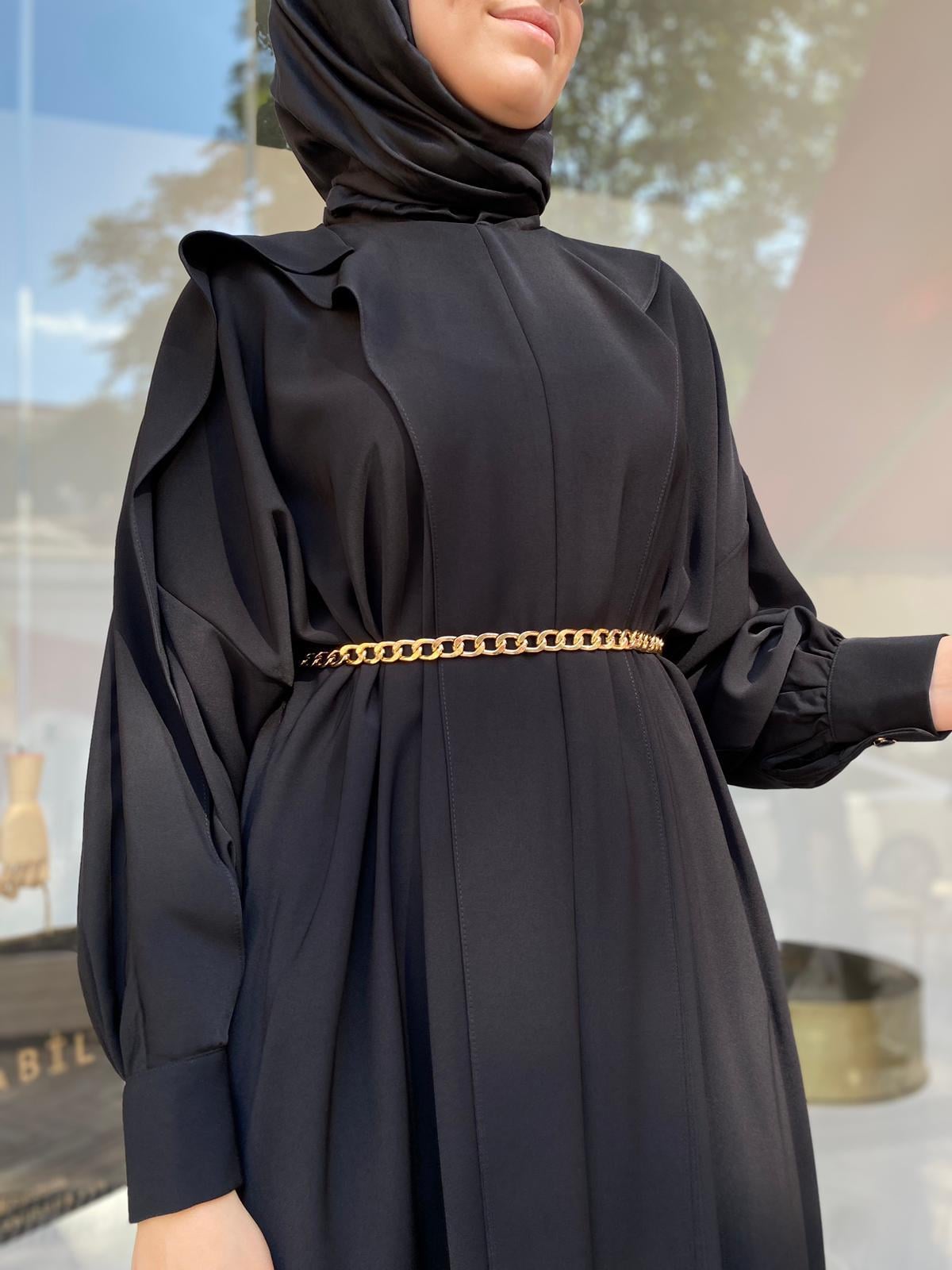 Niqozza Milagro Gold Zincirli Siyah Elbise 50076