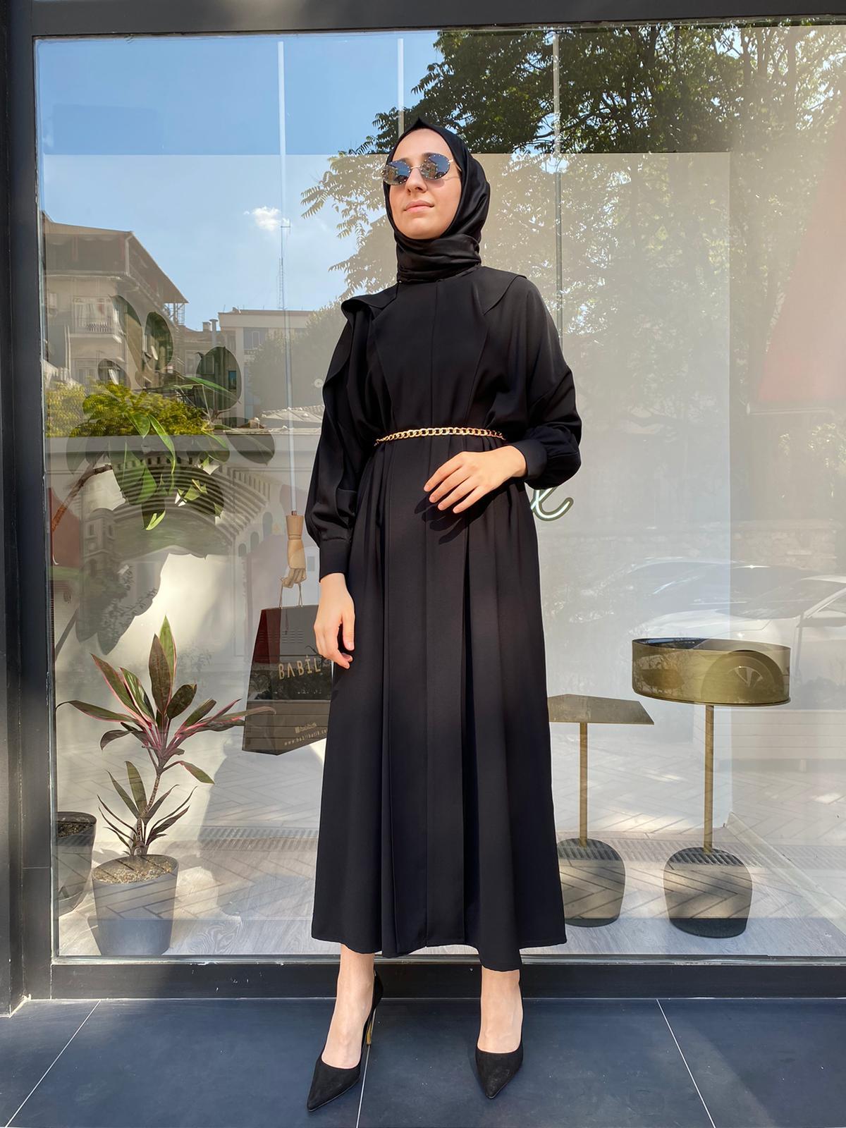 Niqozza Milagro Gold Zincirli Siyah Elbise 50076