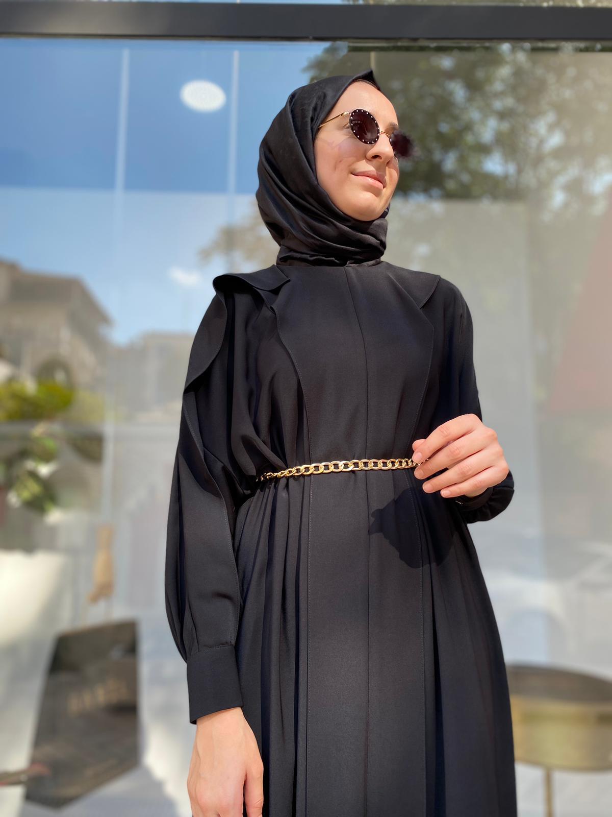 Niqozza Milagro Gold Zincirli Siyah Elbise 50076