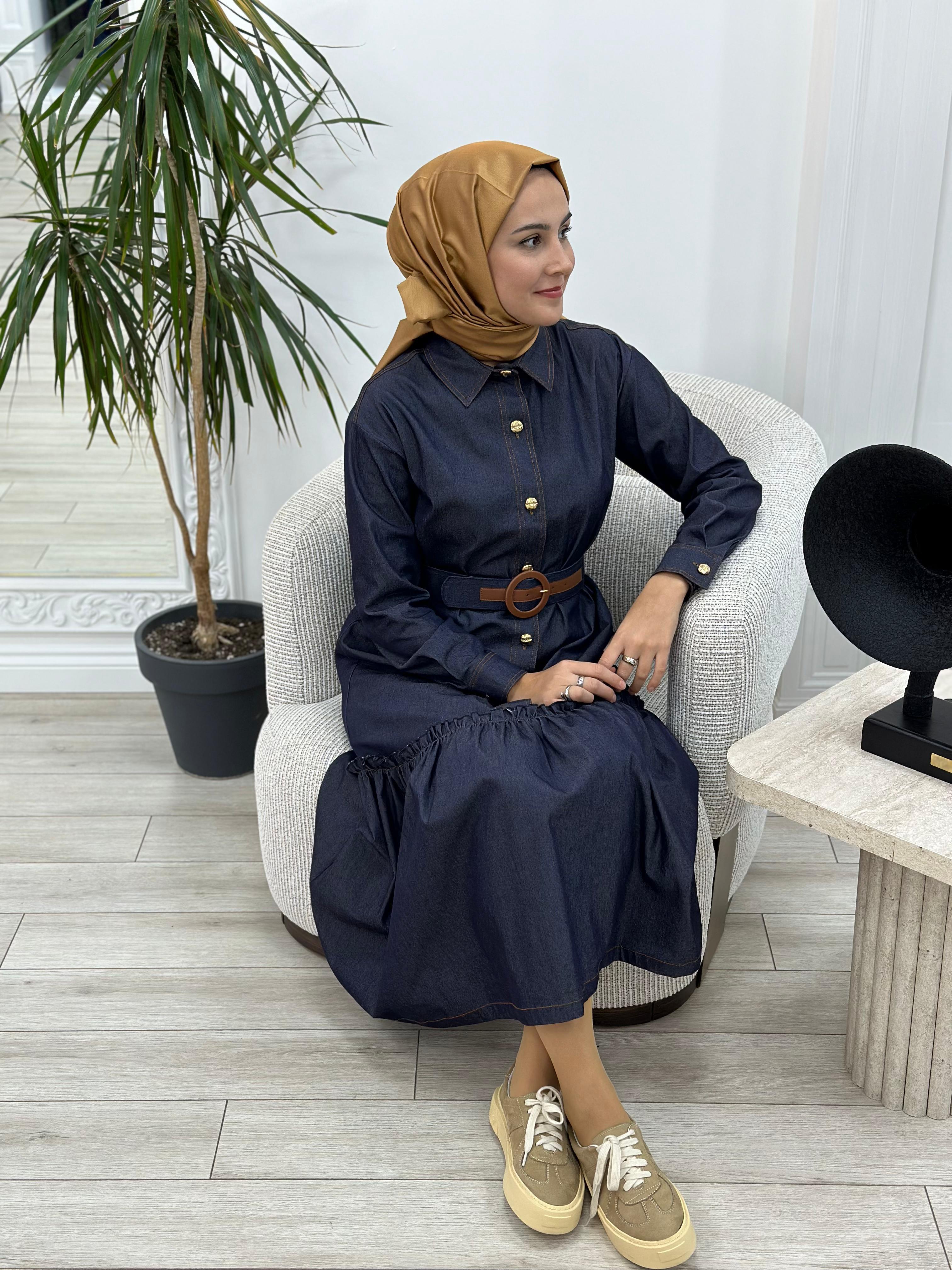 Niqozza Nancy Parçalı Kot Elbise Mavi Nq25fw-50162