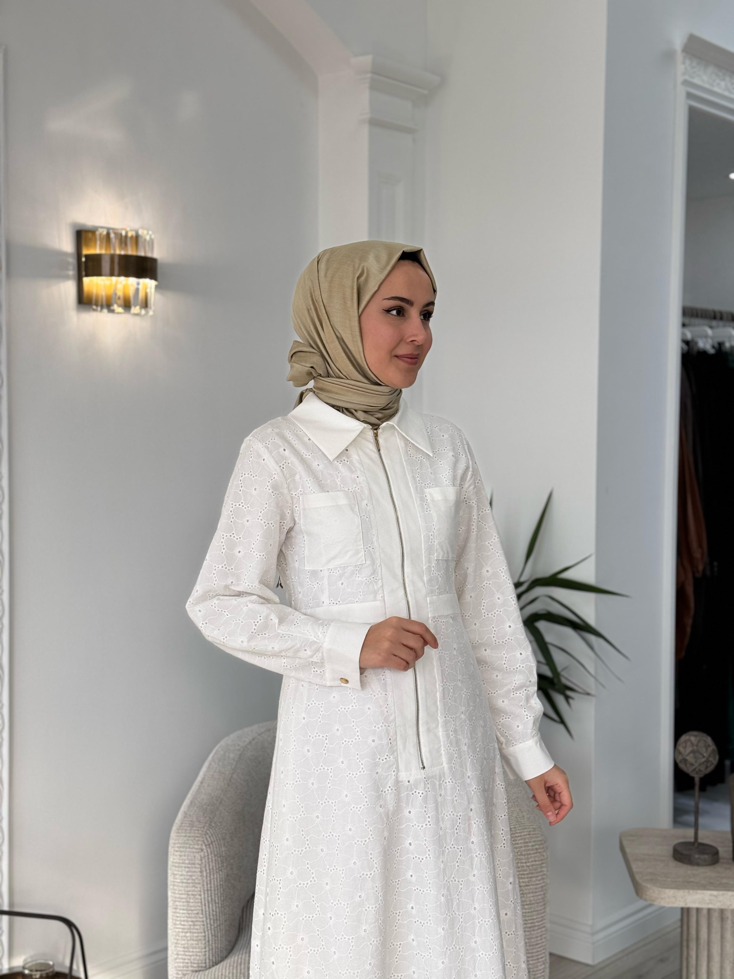 Niqozza Nisa Brode Elbise Beyaz 50113