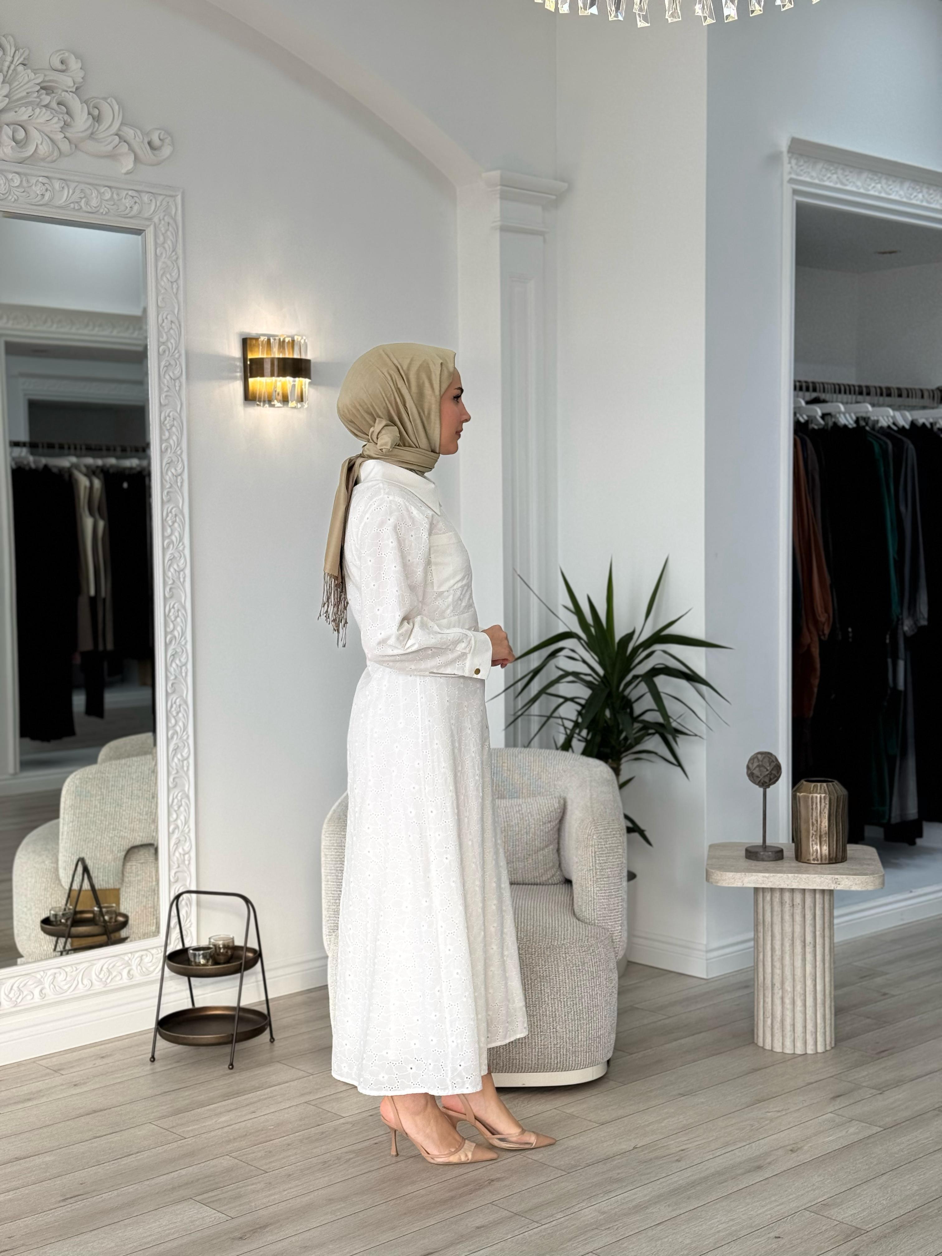 Niqozza Nisa Brode Elbise Beyaz 50113