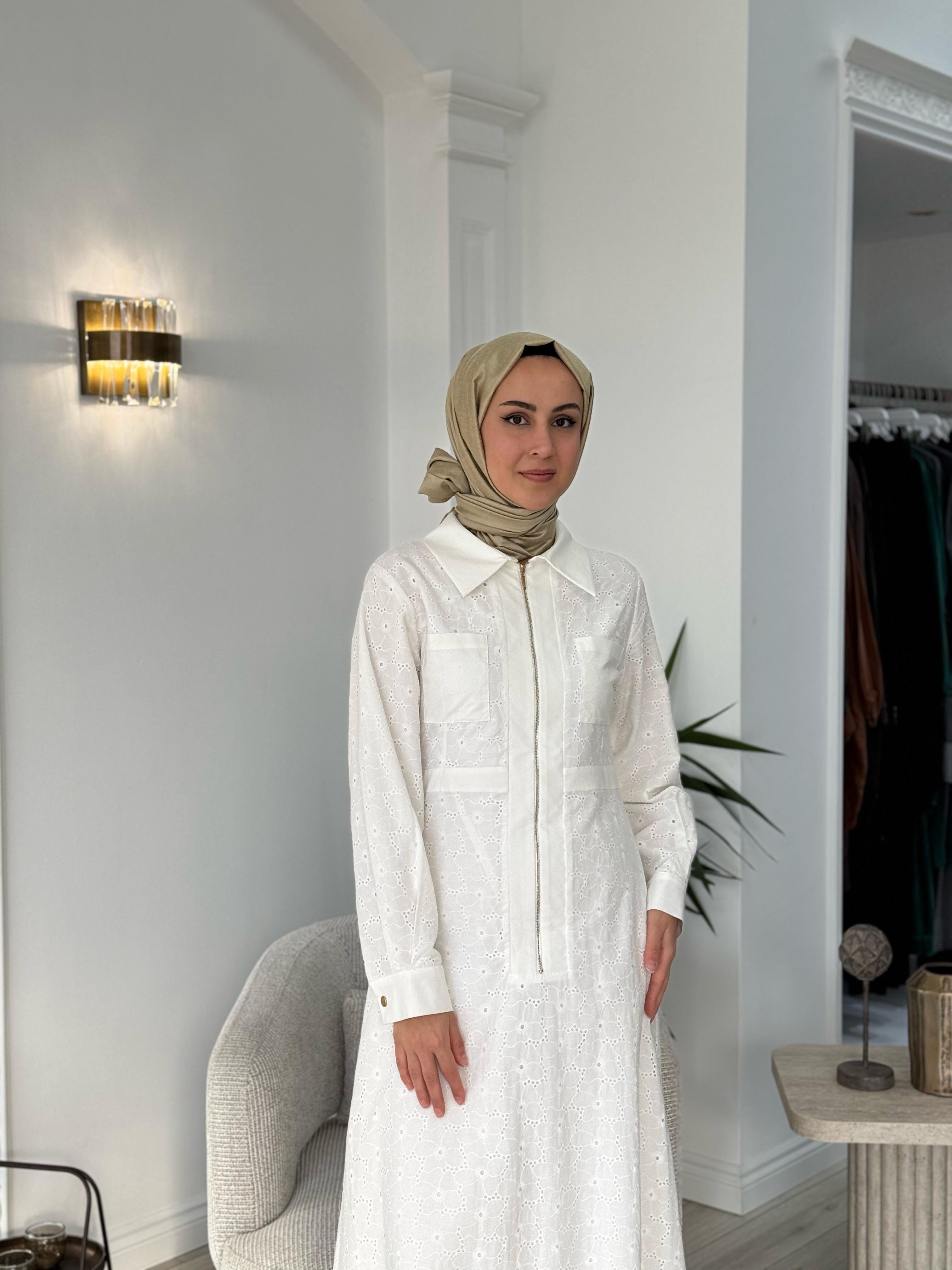 Niqozza Nisa Brode Elbise Beyaz 50113