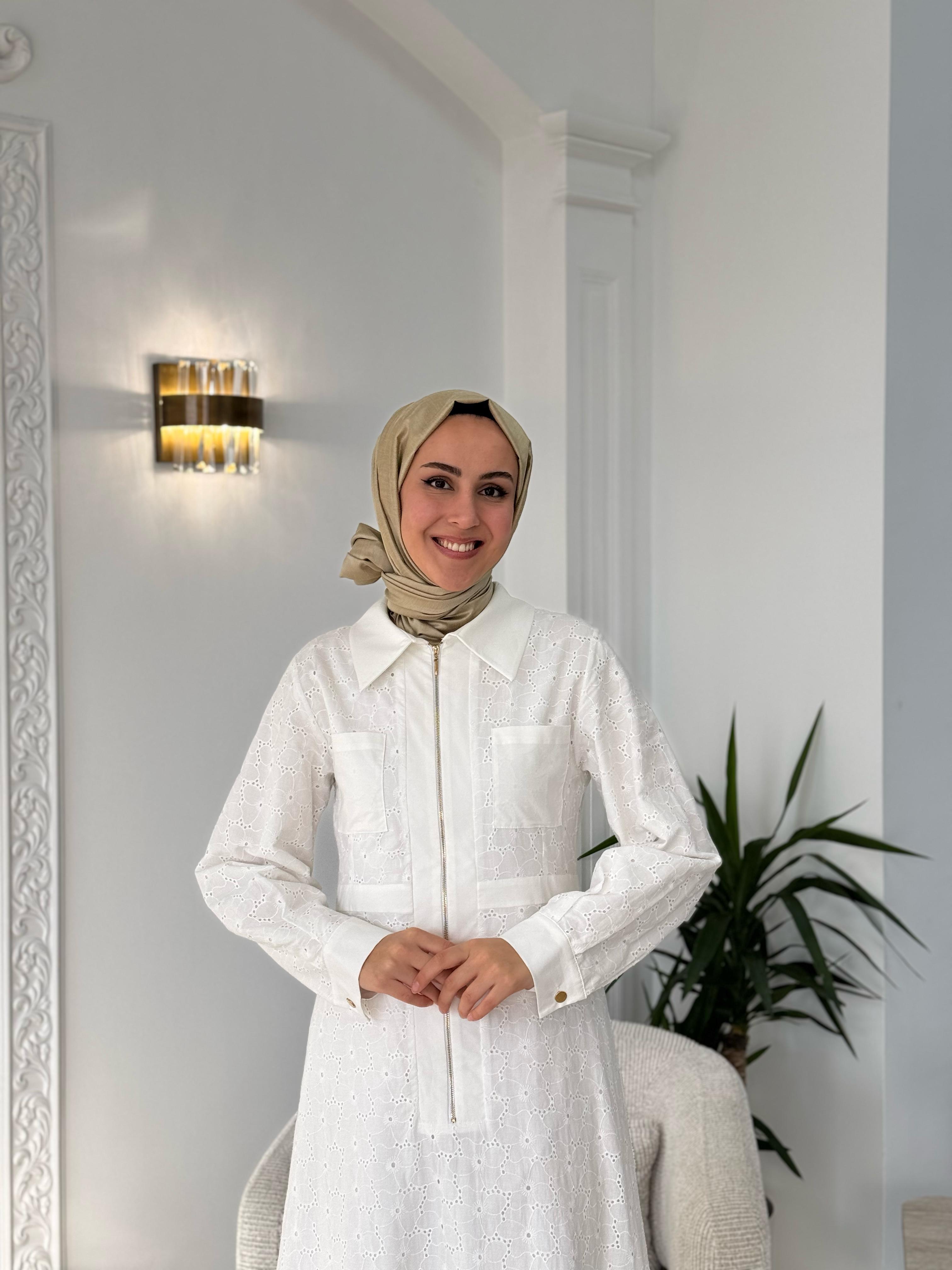 Niqozza Nisa Brode Elbise Beyaz 50113