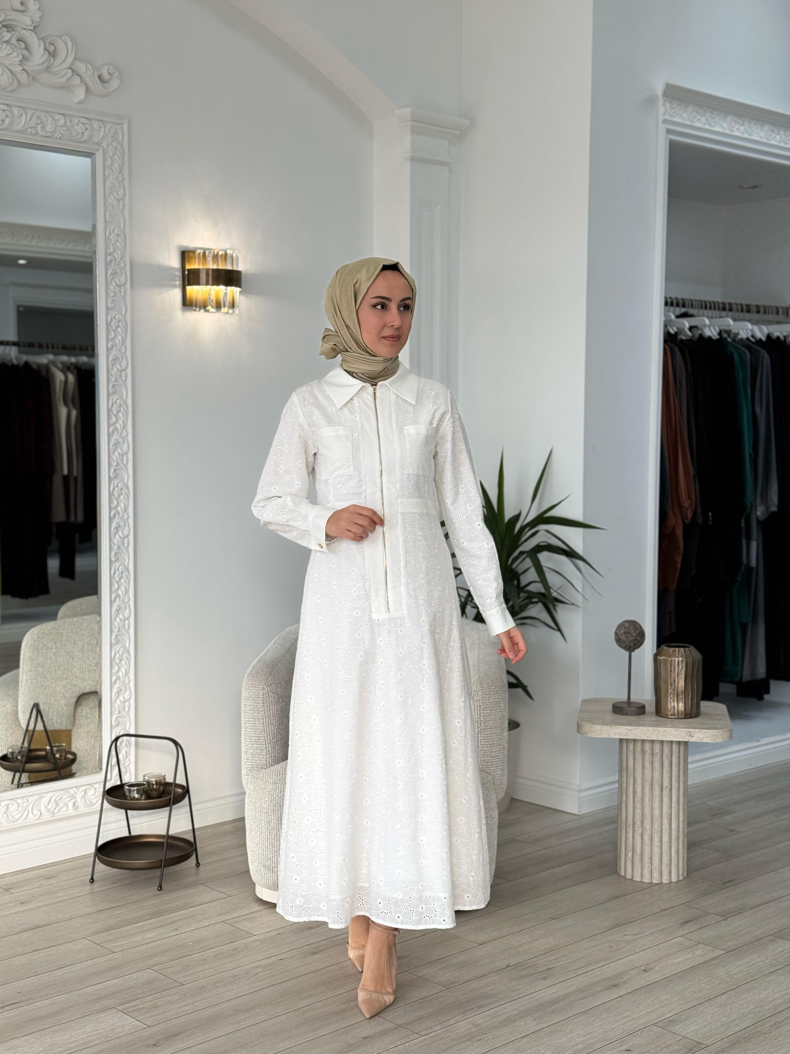 Niqozza Nisa Brode Elbise Beyaz 50113