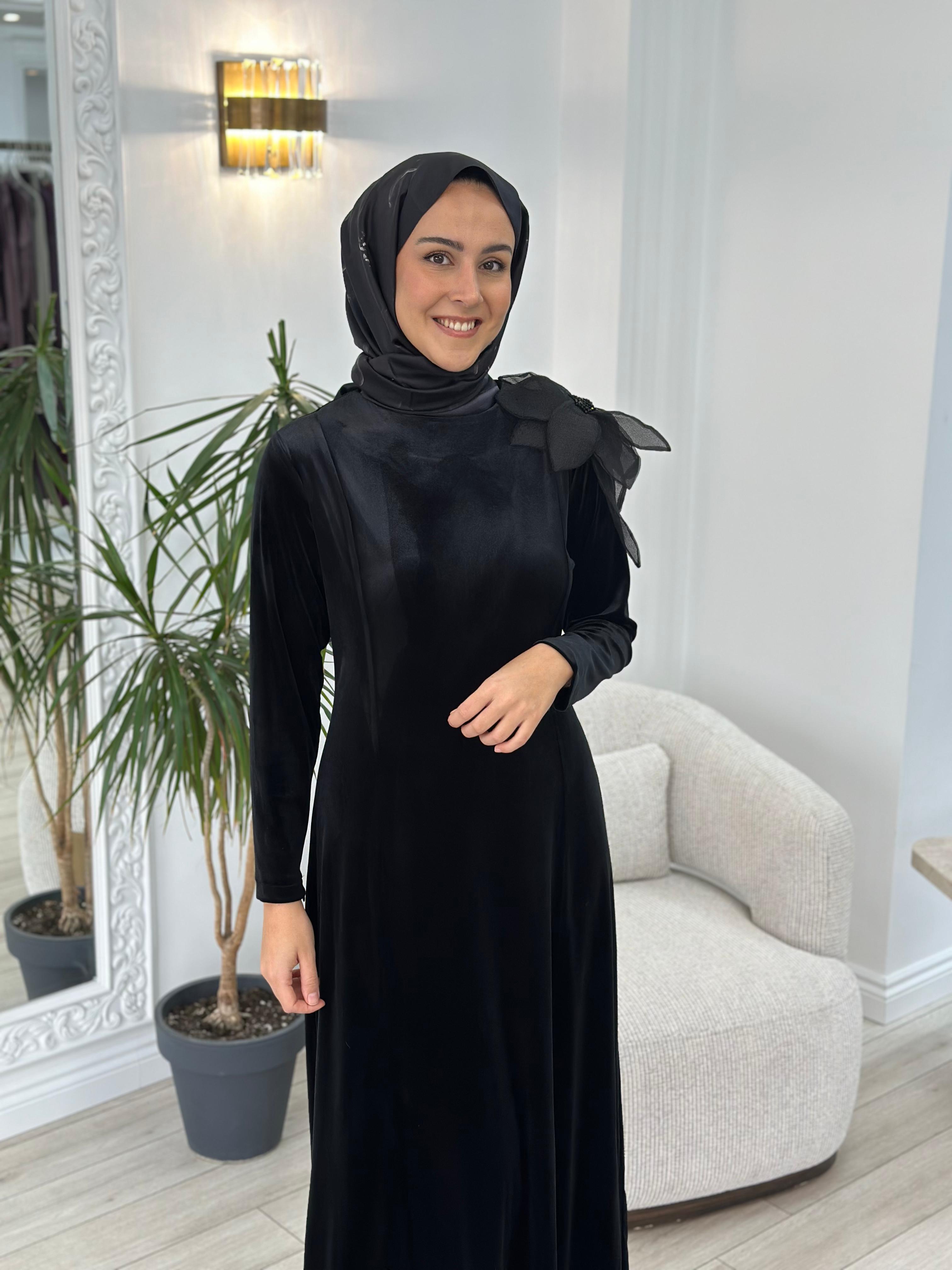 Niqozza Noemi Kadife Elbise Siyah nq25fw-50153