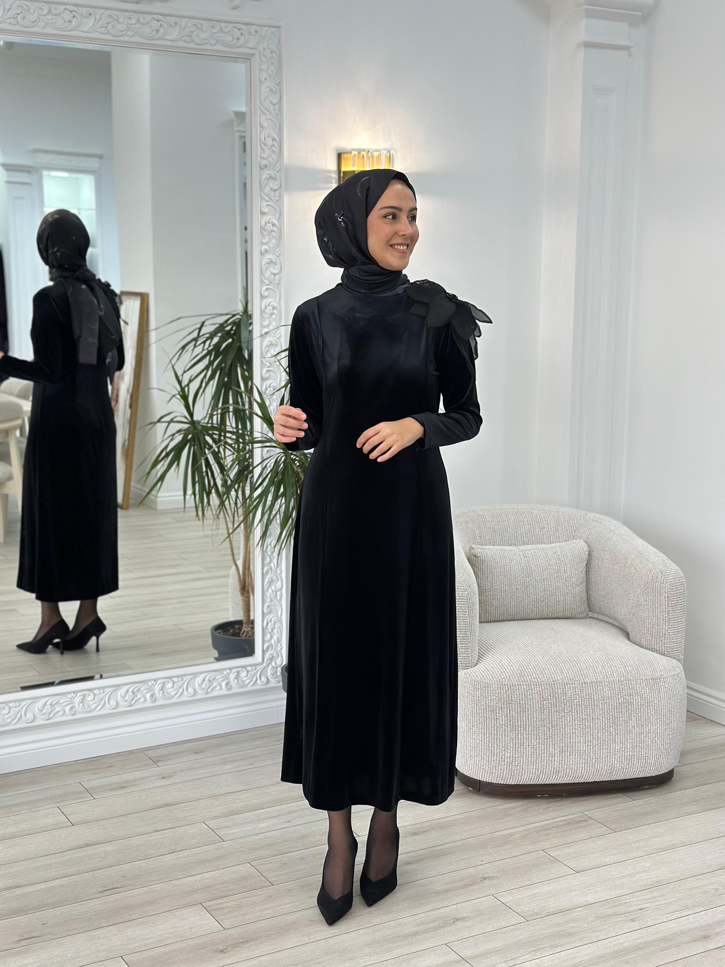 Niqozza Noemi Kadife Elbise Siyah nq25fw-50153