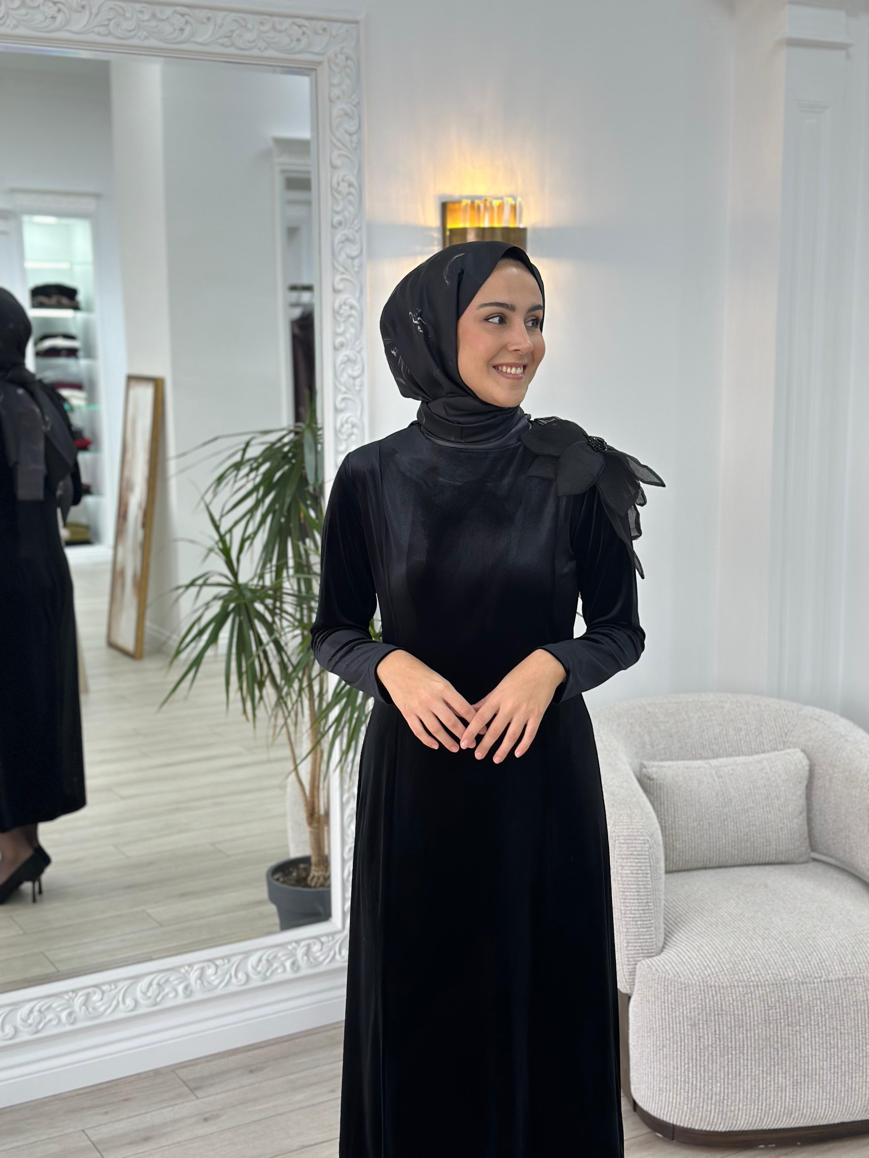 Niqozza Noemi Kadife Elbise Siyah nq25fw-50153