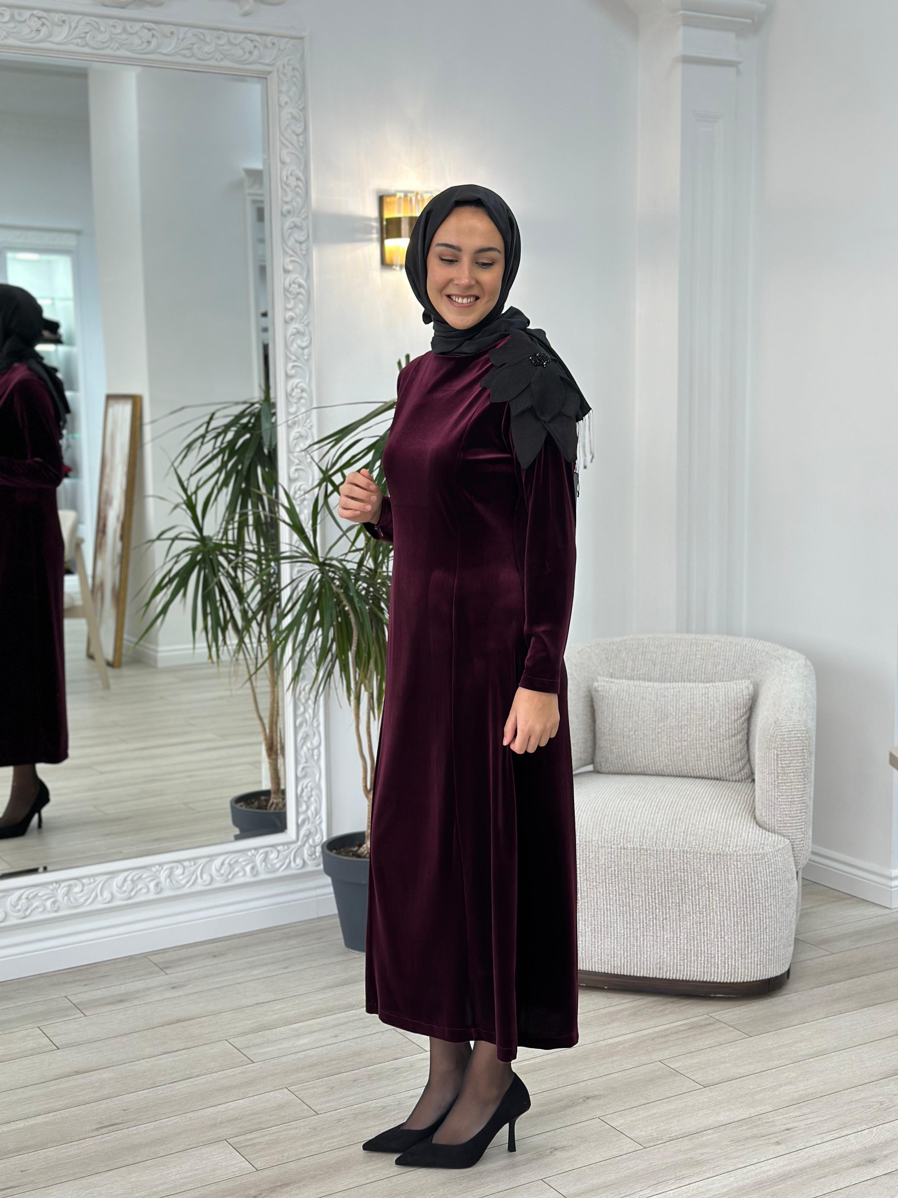 Niqozza Noemi Kadife Elbise Vişne nq25fw-50153
