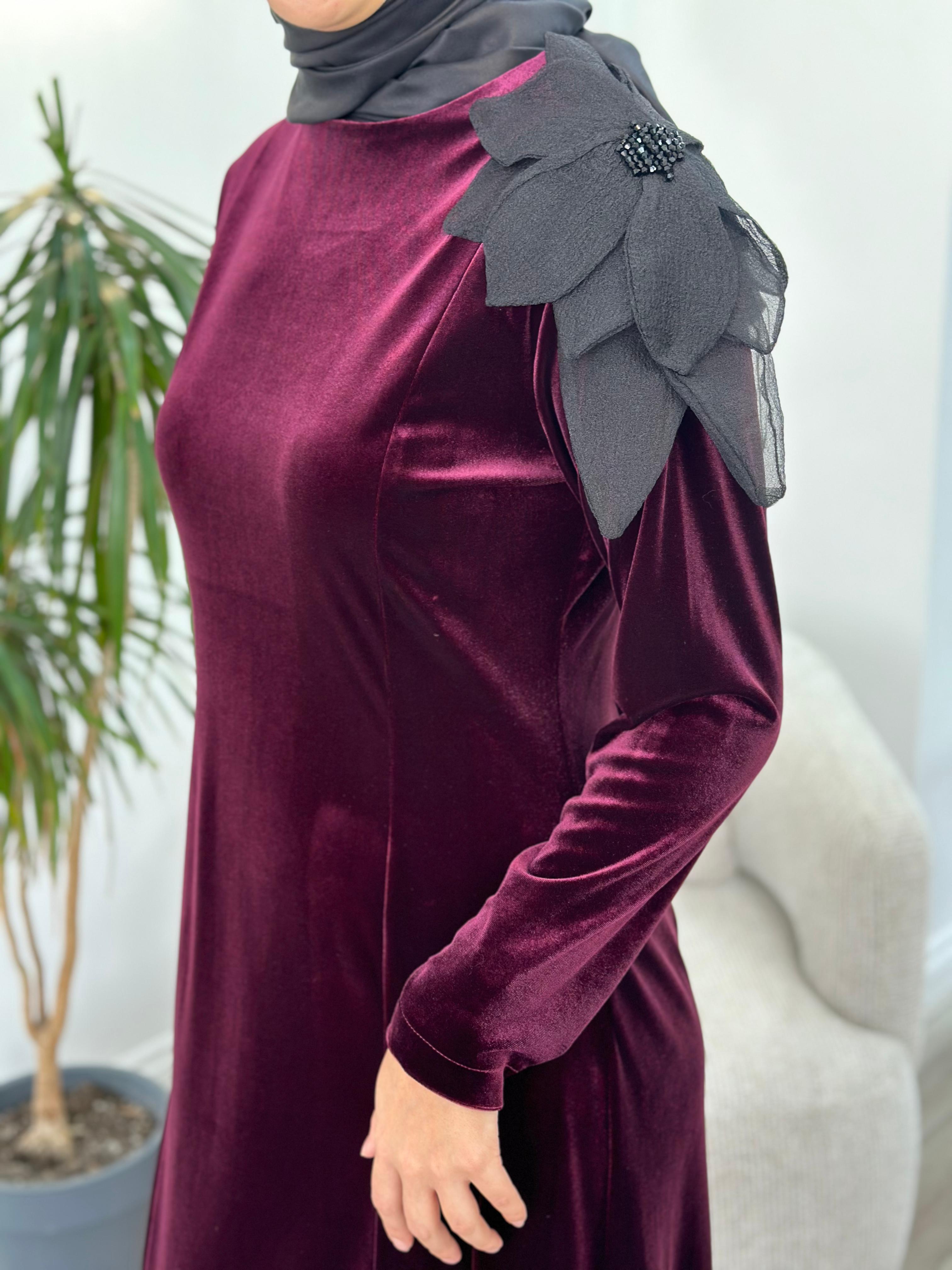 Niqozza Noemi Kadife Elbise Vişne nq25fw-50153