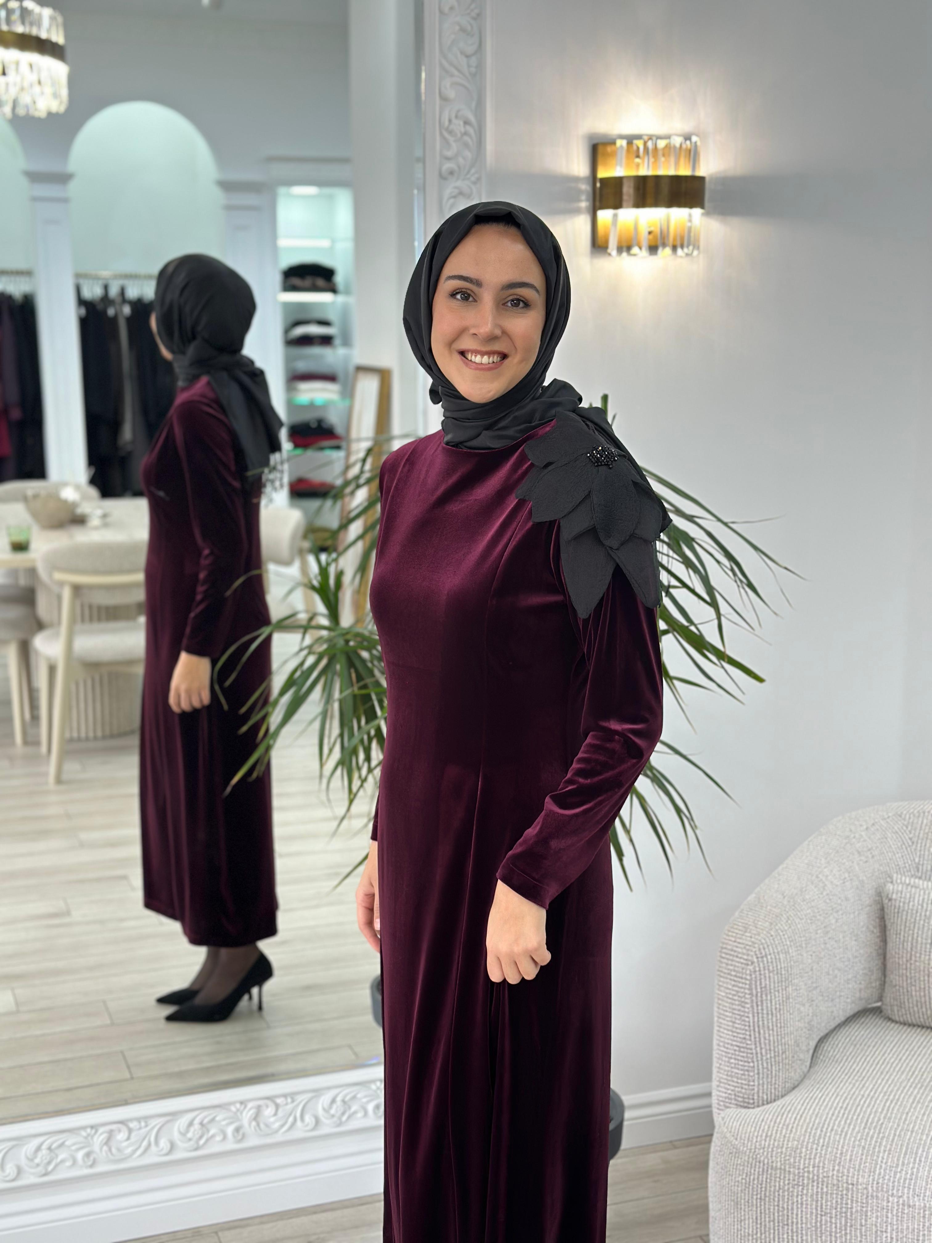 Niqozza Noemi Kadife Elbise Vişne nq25fw-50153