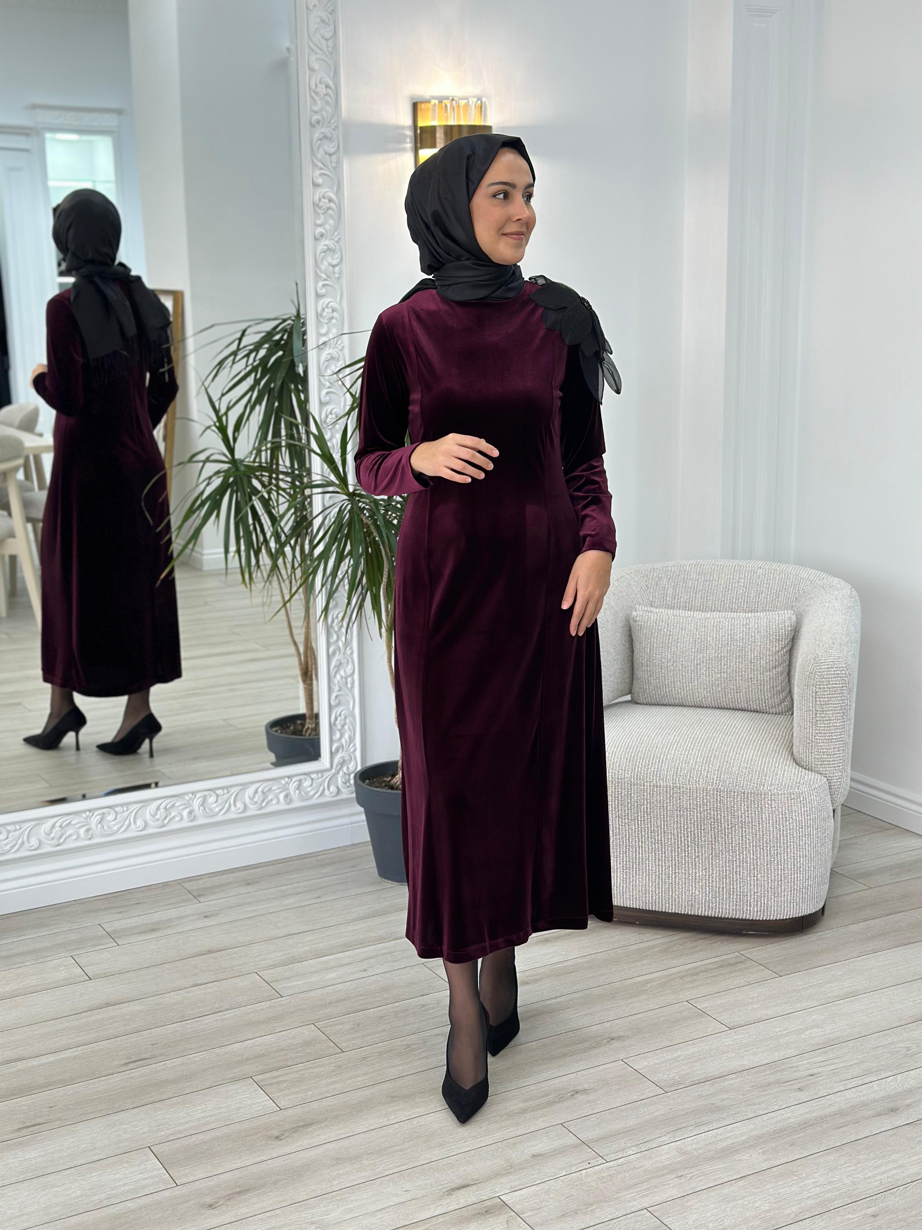 Niqozza Noemi Kadife Elbise Vişne nq25fw-50153