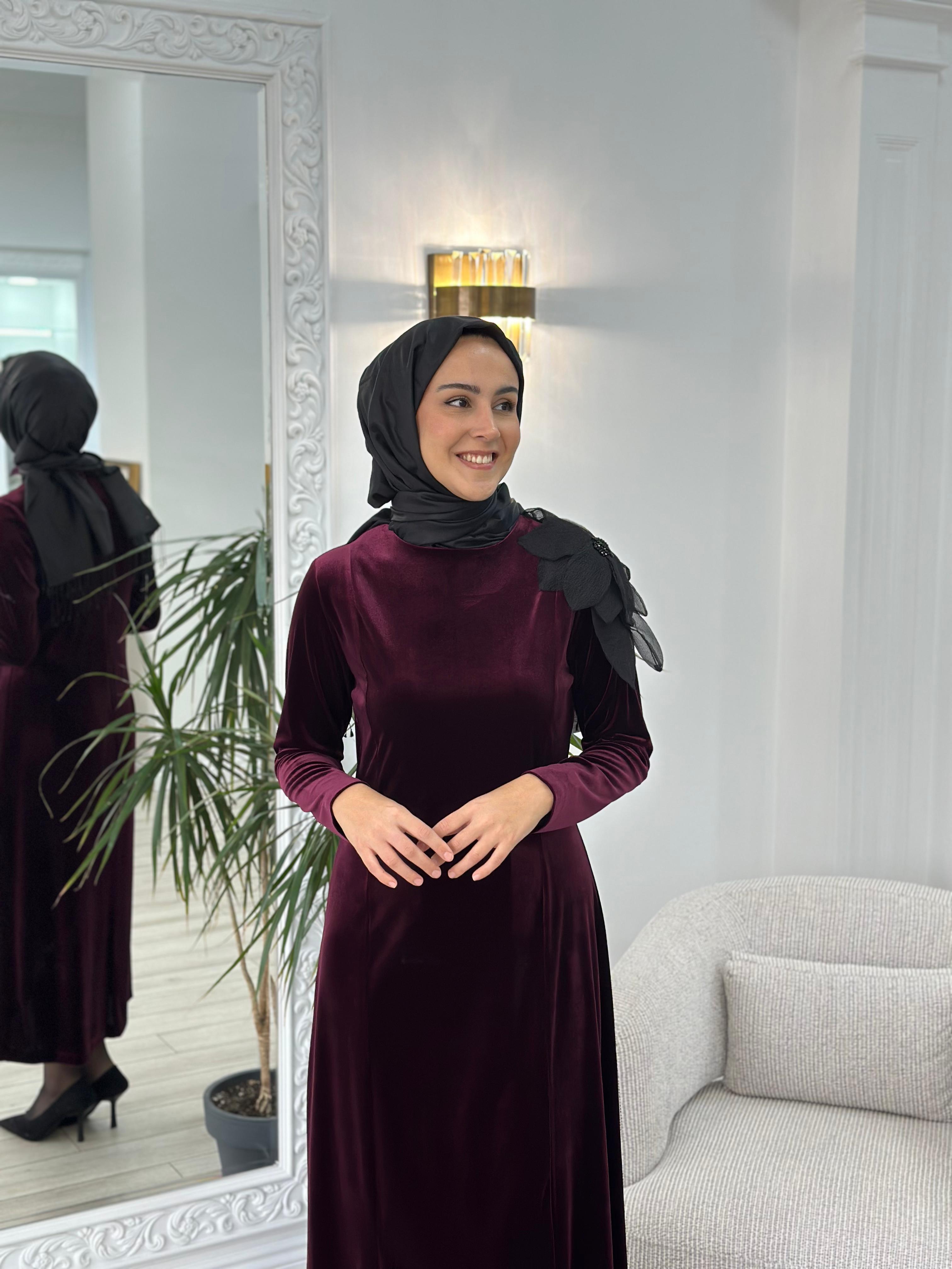 Niqozza Noemi Kadife Elbise Vişne nq25fw-50153