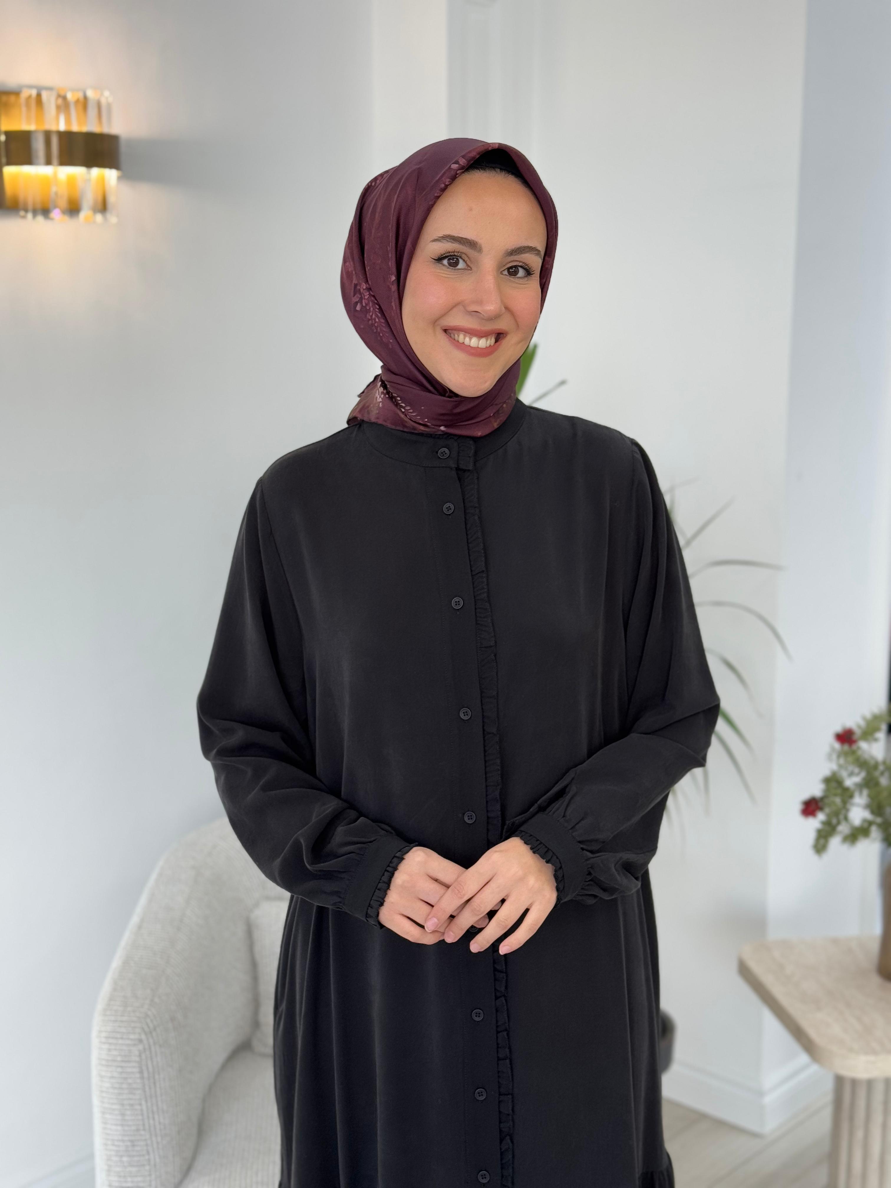 Nurcan Çetin Altı Fırfırlı Elbise Siyah 16128
