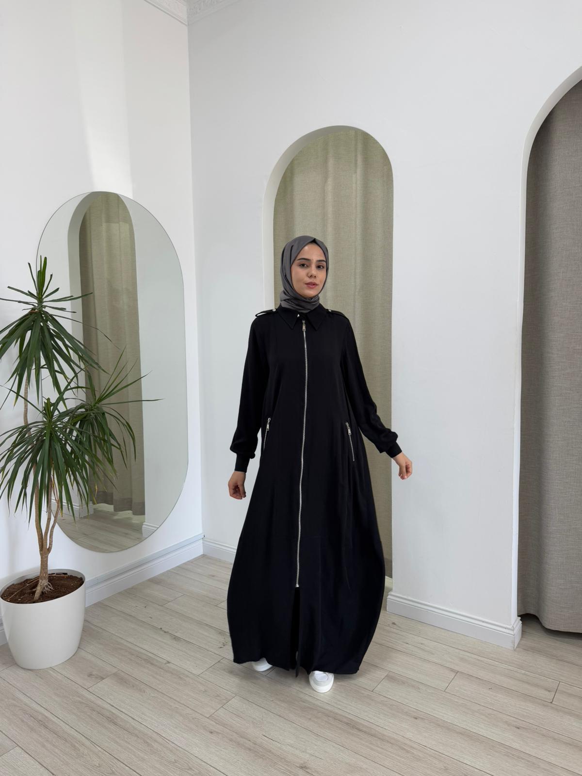 Nurcan Çetin Apolet Detaylı Fermuarlı Elbise Siyah 25239