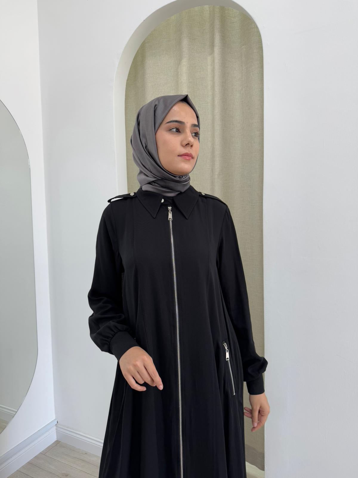 Nurcan Çetin Apolet Detaylı Fermuarlı Elbise Siyah 25239