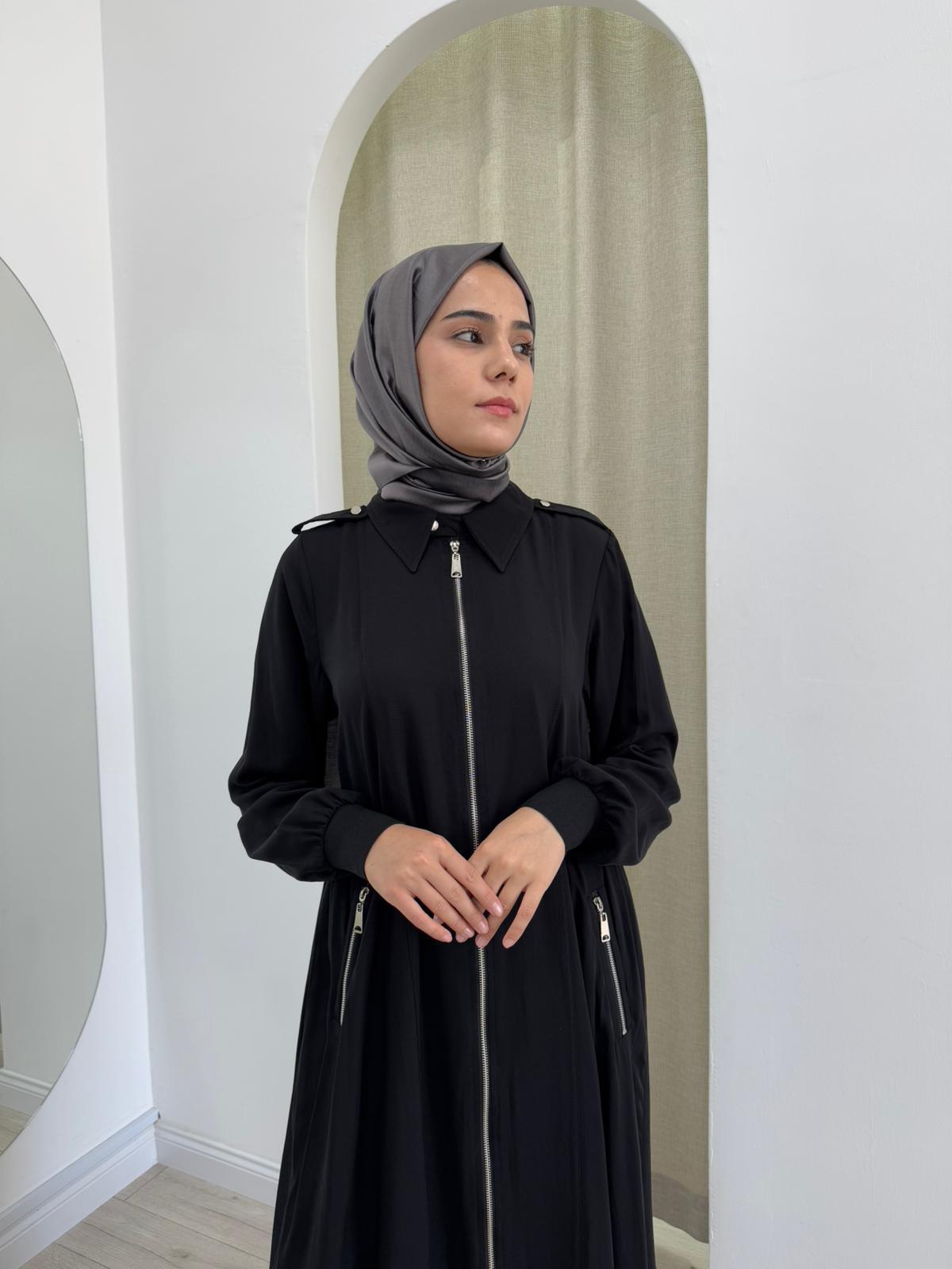 Nurcan Çetin Apolet Detaylı Fermuarlı Elbise Siyah 25239