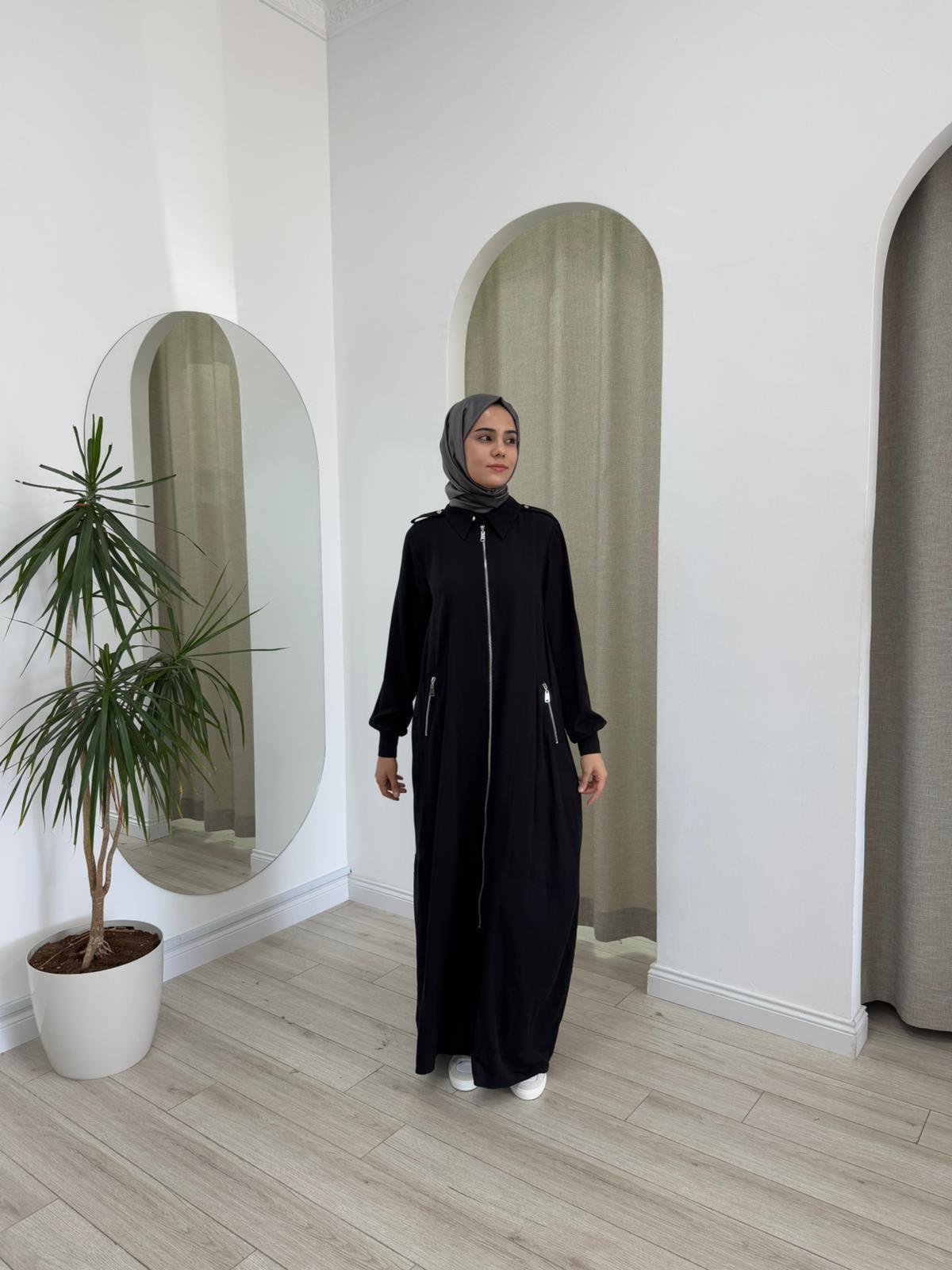 Nurcan Çetin Apolet Detaylı Fermuarlı Elbise Siyah 25239