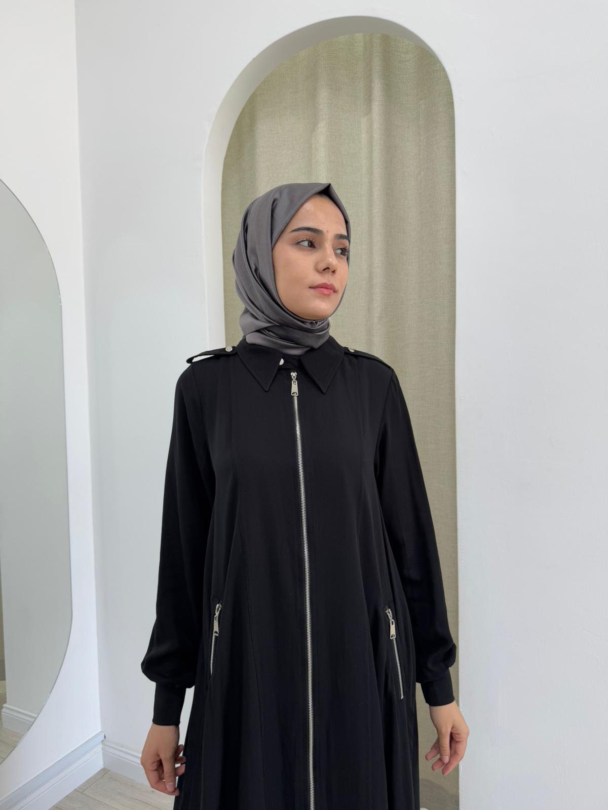 Nurcan Çetin Apolet Detaylı Fermuarlı Elbise Siyah 25239