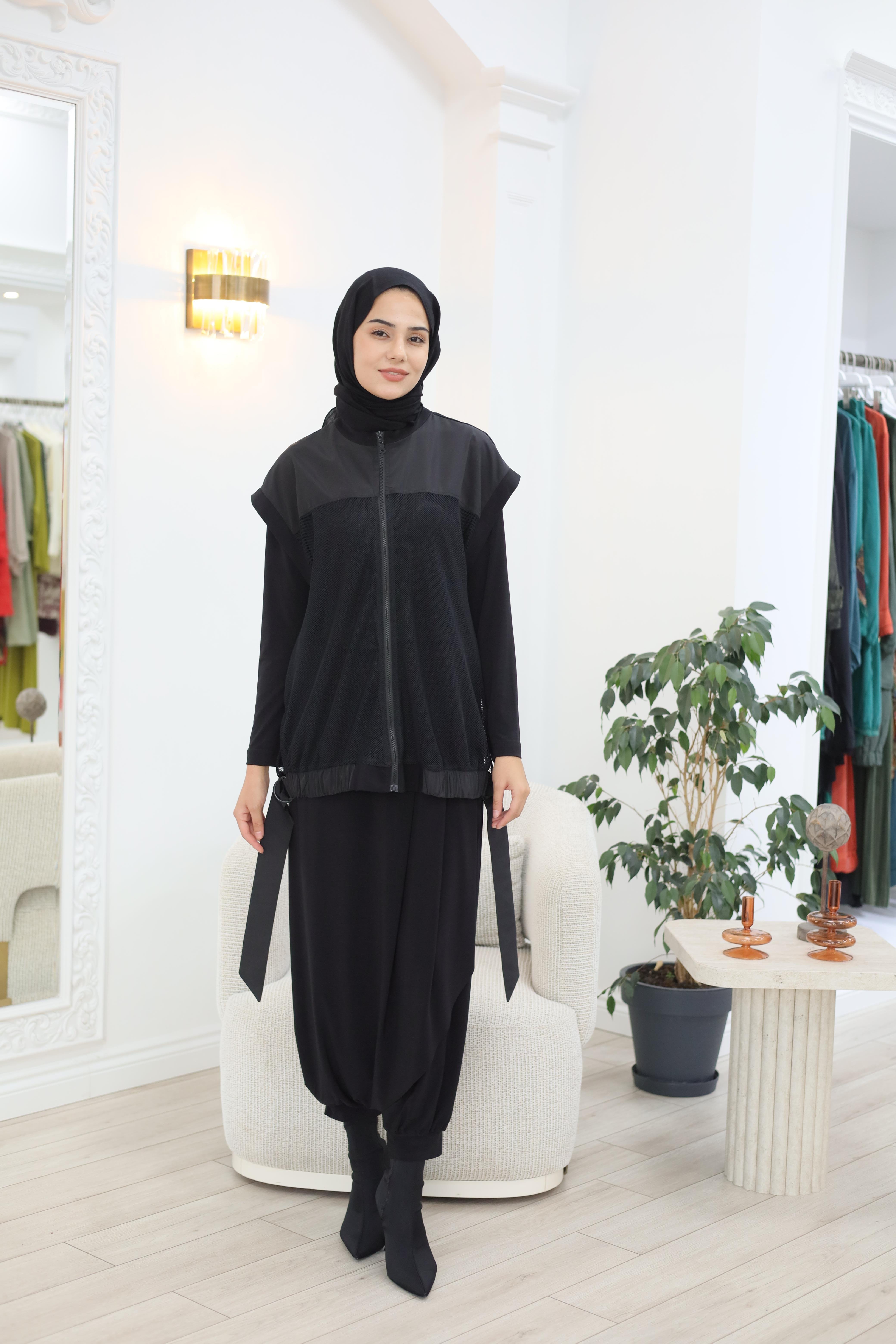 Nurcan Çetin Asimetrik Şalvarlı File Detaylı Takım 25612