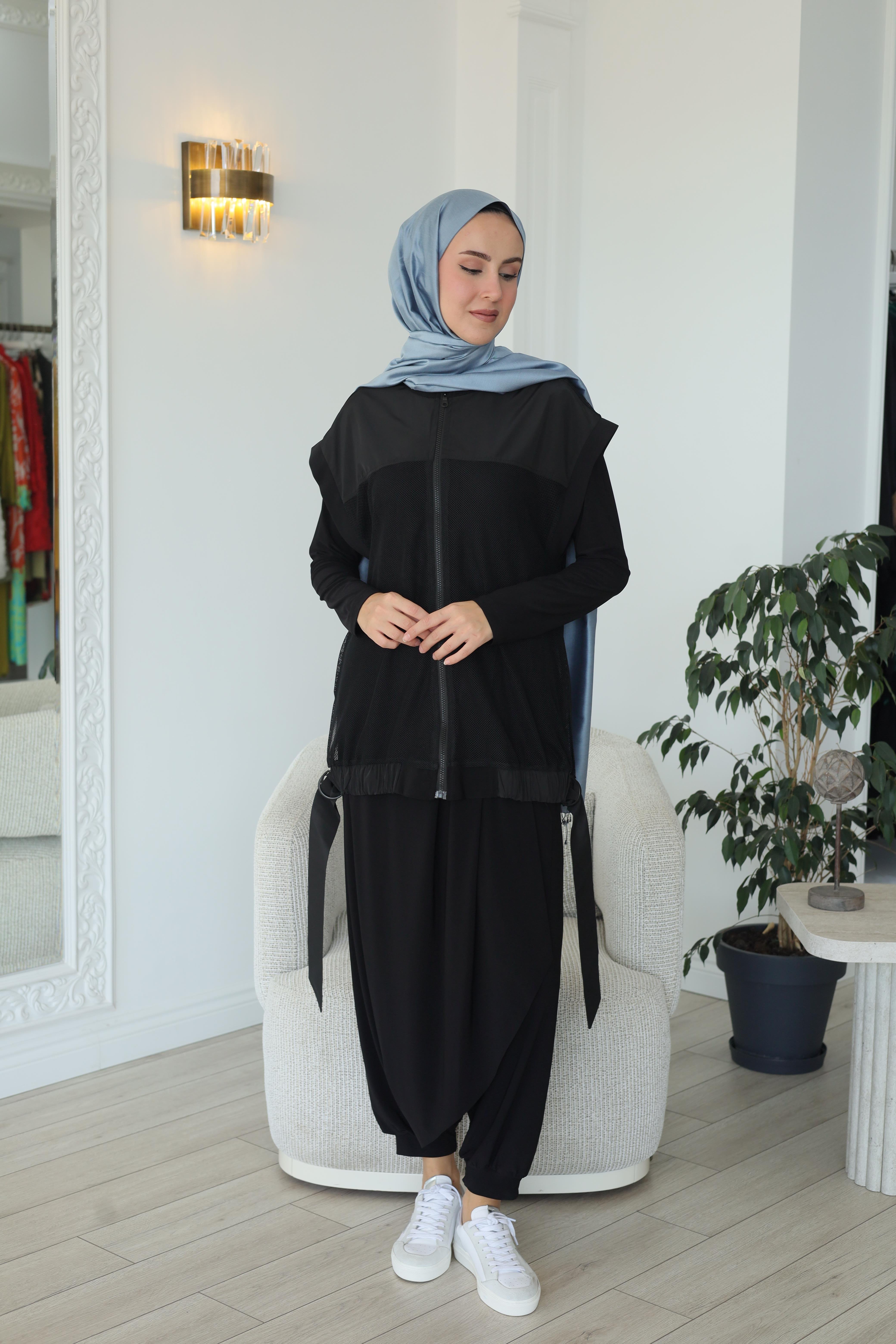 Nurcan Çetin Asimetrik Şalvarlı File Detaylı Takım 25612