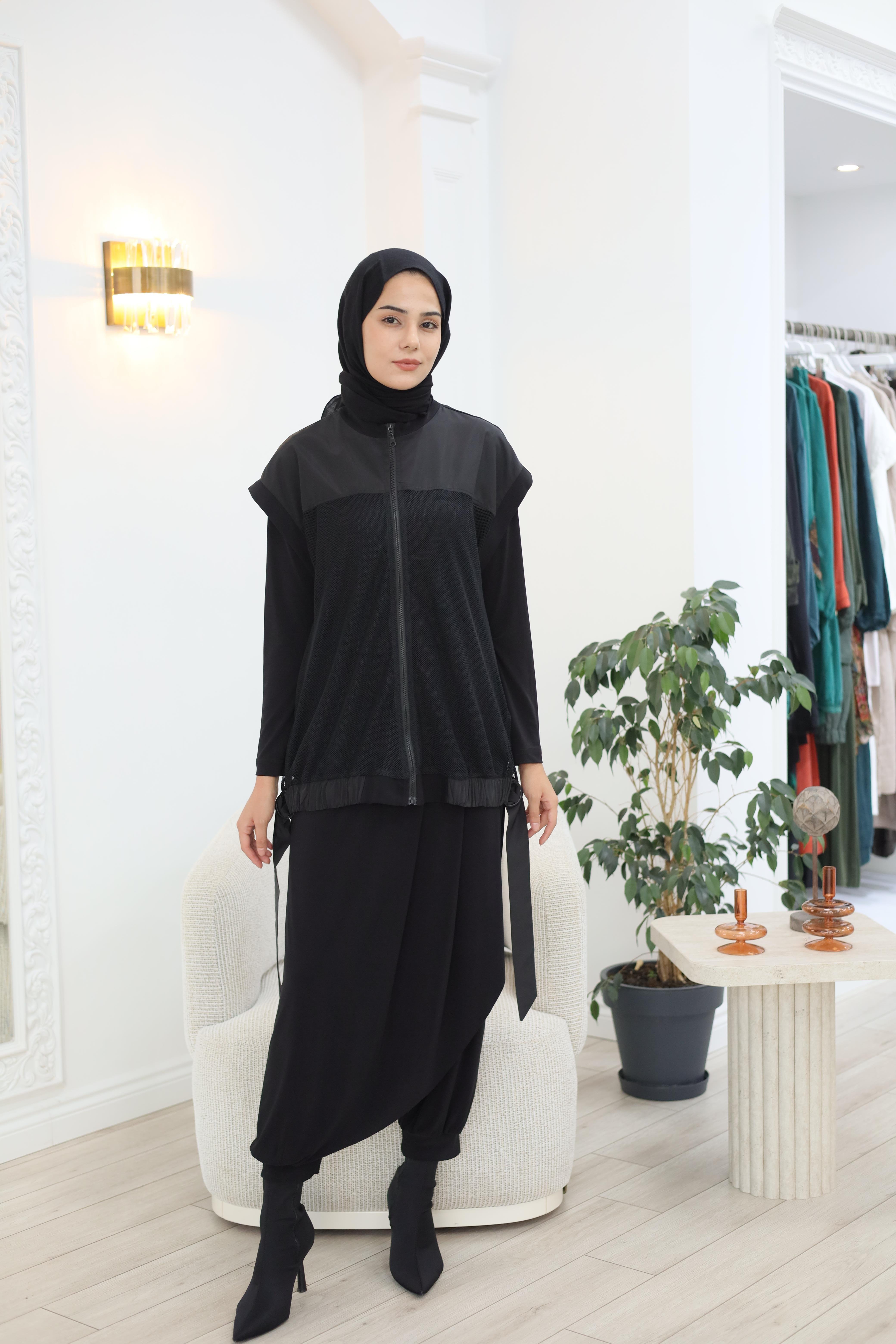 Nurcan Çetin Asimetrik Şalvarlı File Detaylı Takım 25612