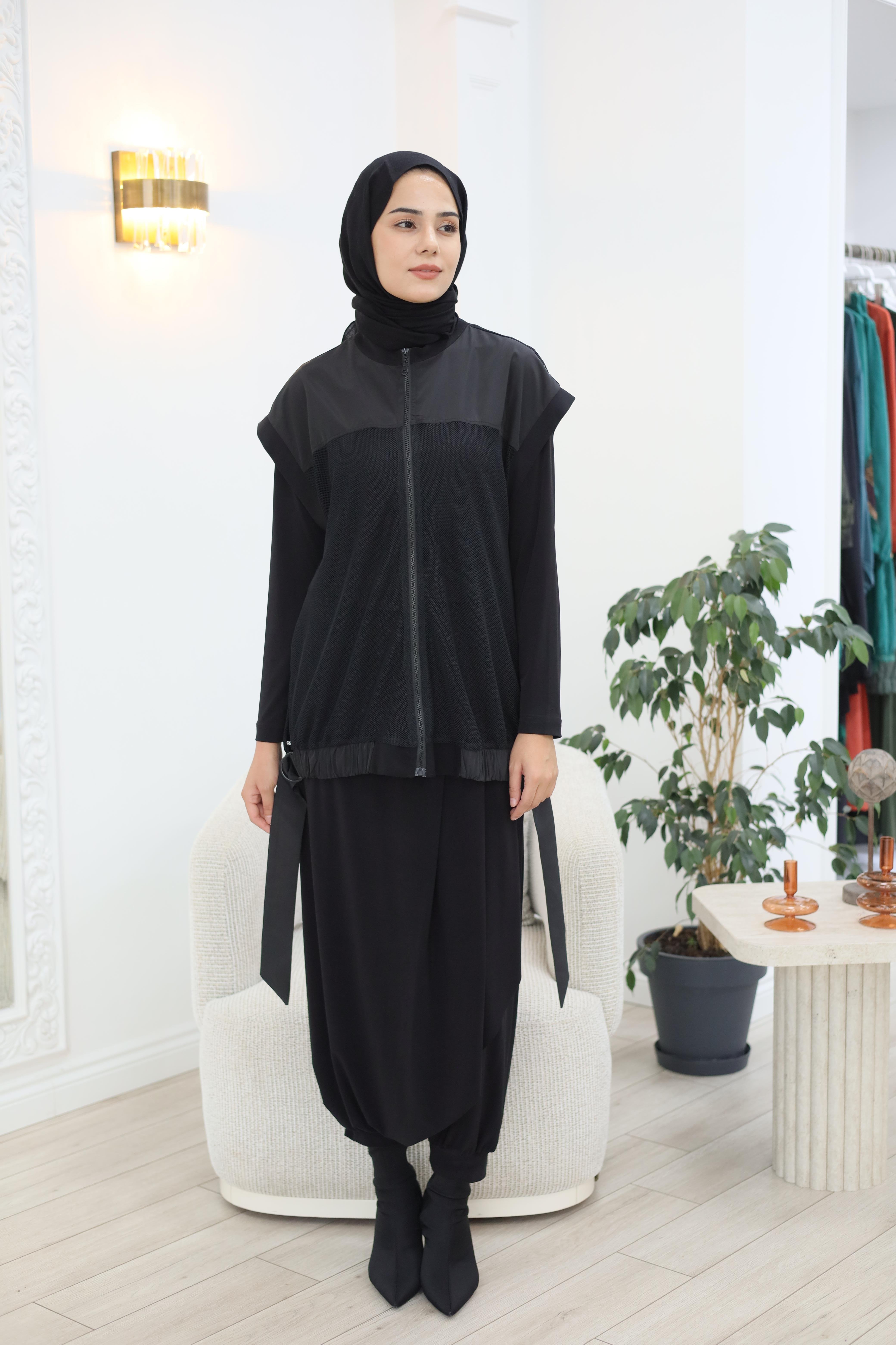 Nurcan Çetin Asimetrik Şalvarlı File Detaylı Takım 25612