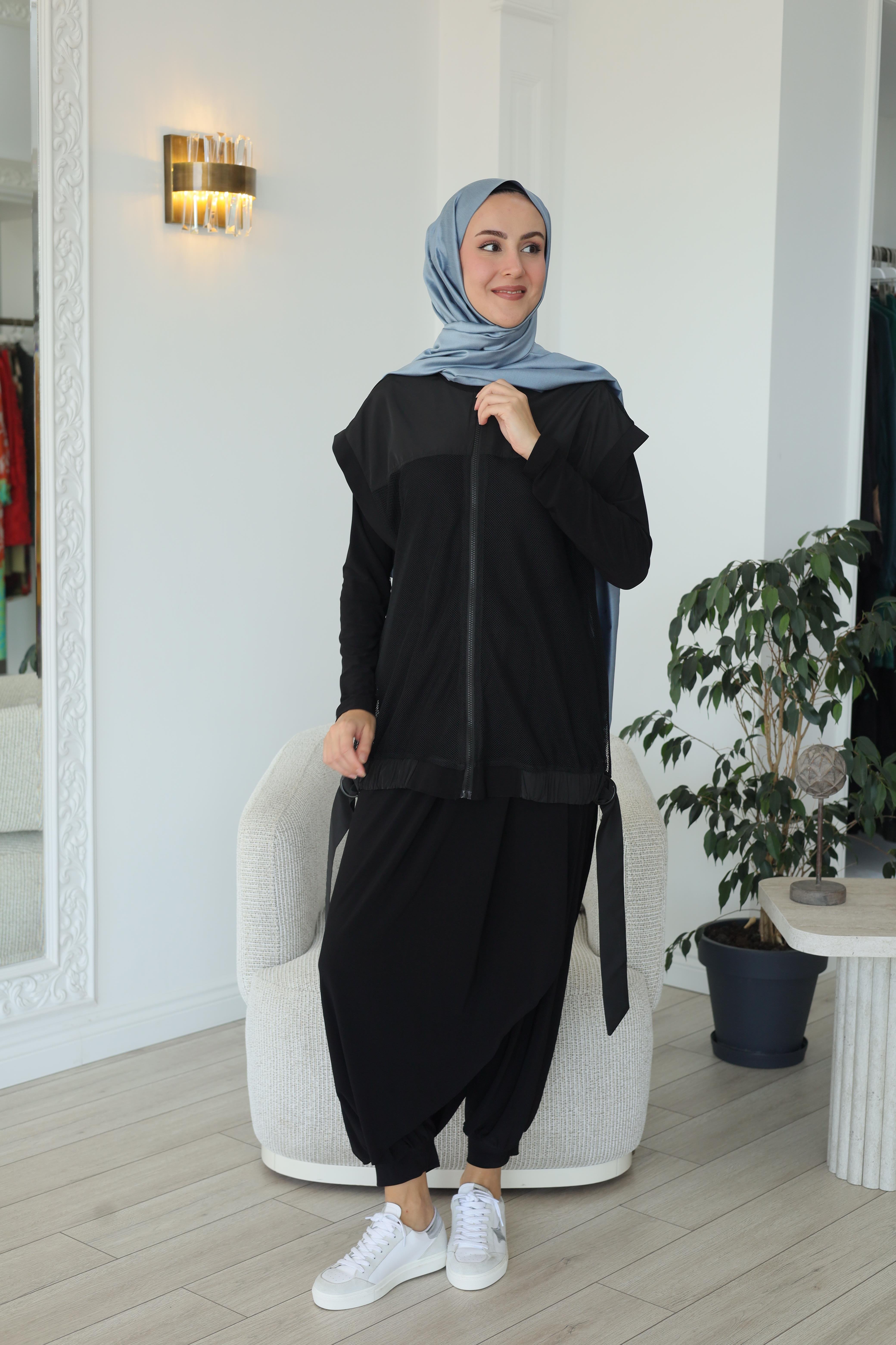 Nurcan Çetin Asimetrik Şalvarlı File Detaylı Takım 25612