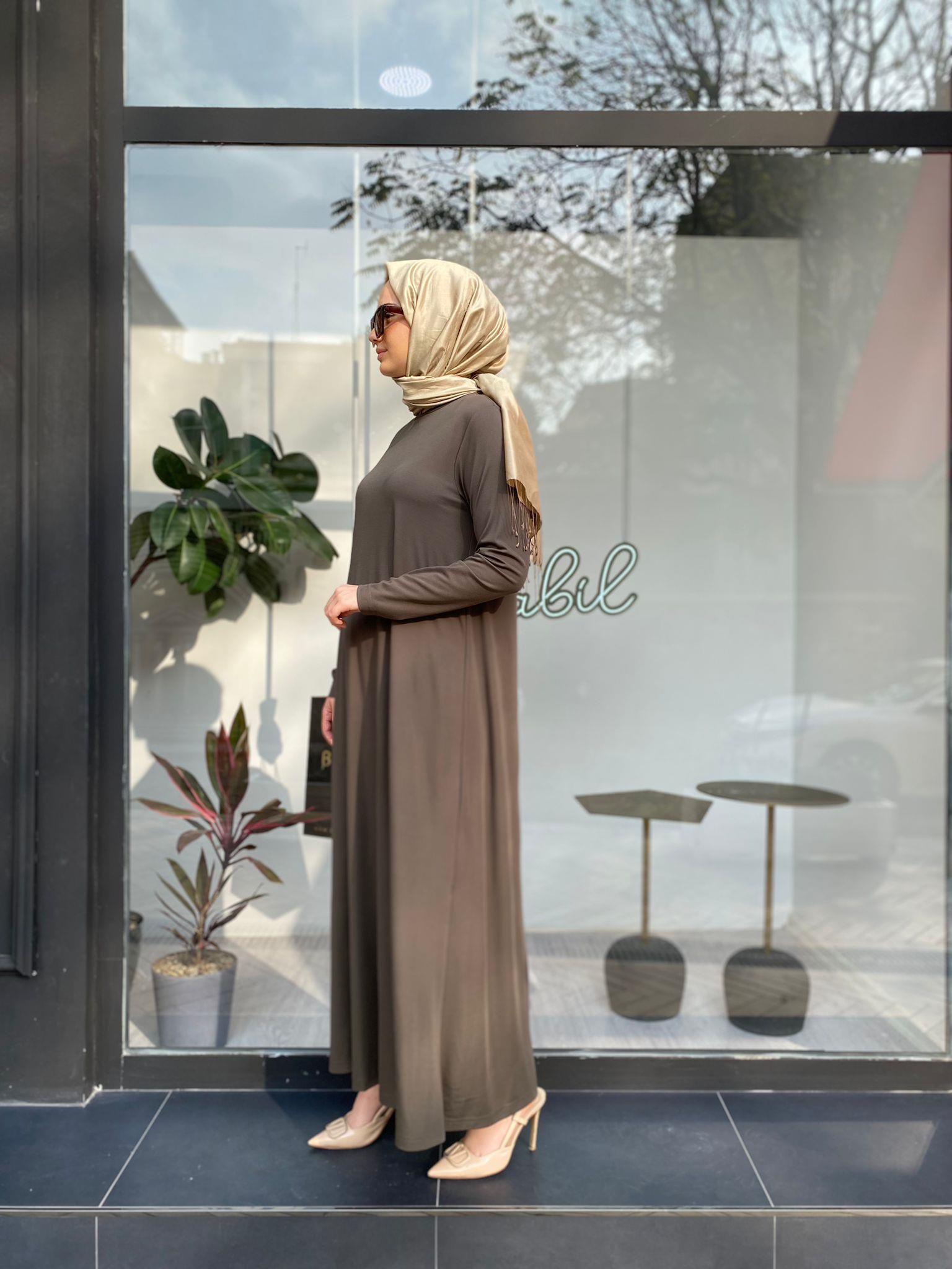 Nurcan Çetin Bambu Kumaş Haki Basic Elbise 24127