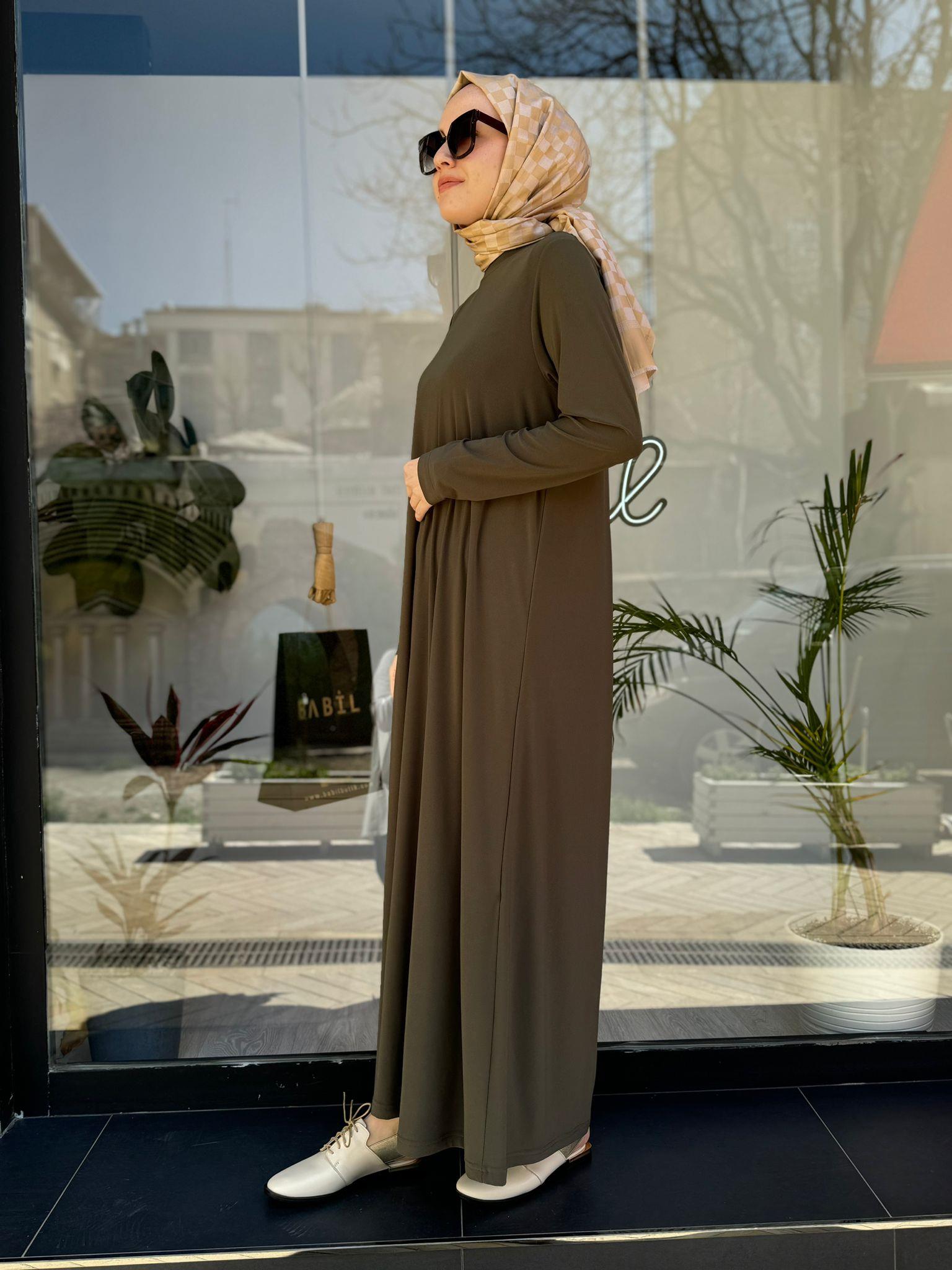 Nurcan Çetin Basic Jarse Elbise Haki 24132