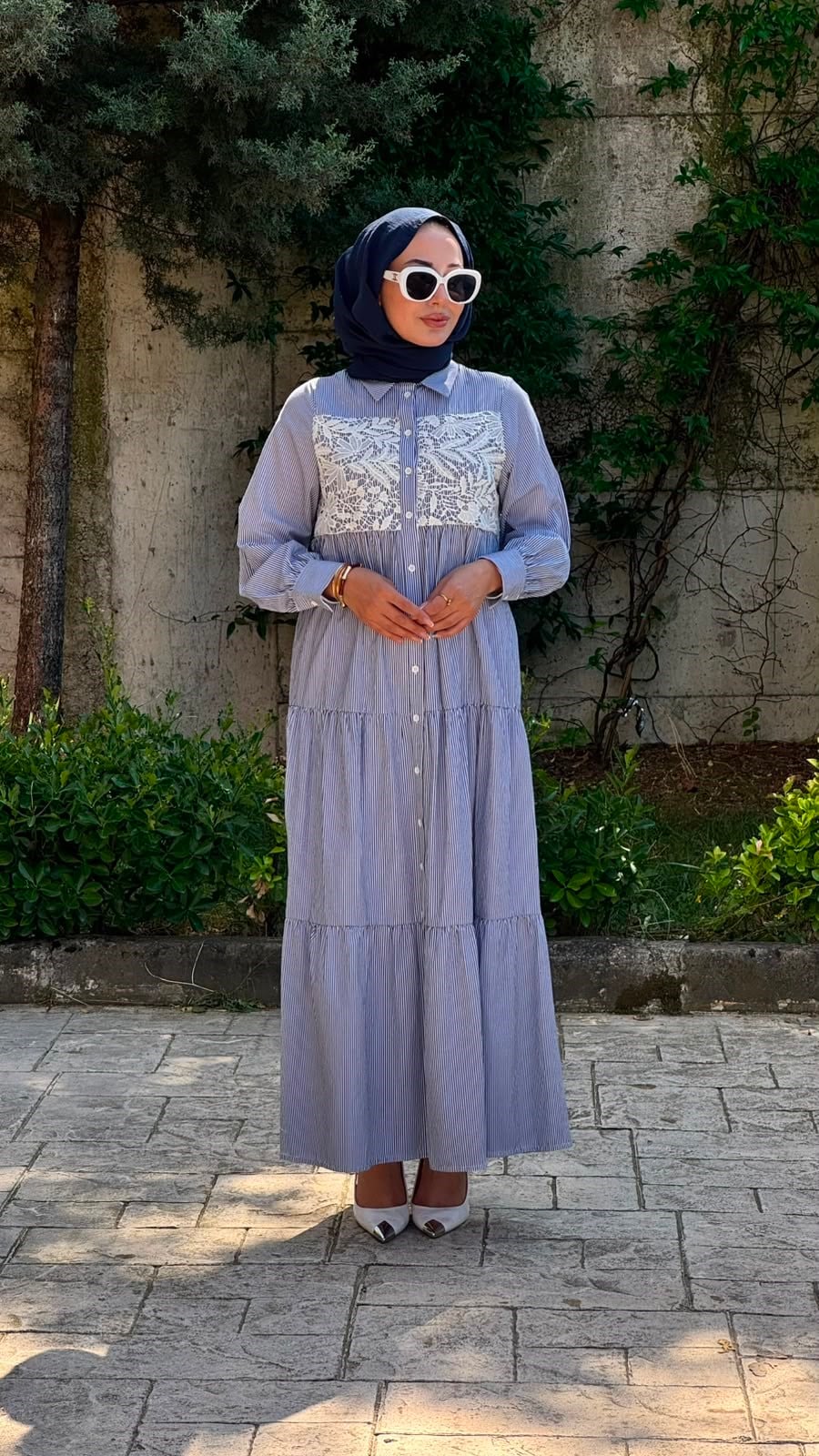 Nurcan Çetin Çizgili Elbise Lacivert 25130