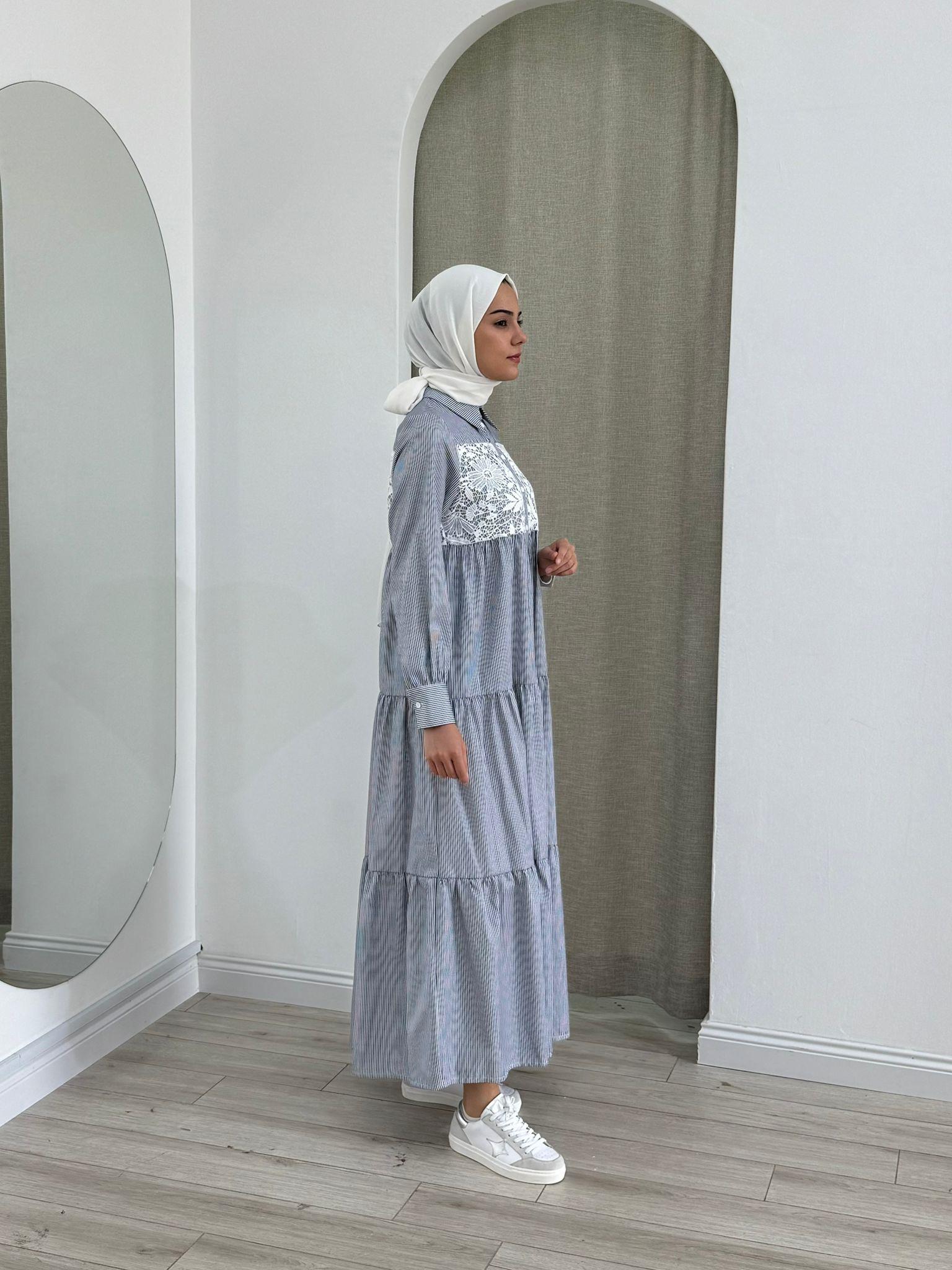 Nurcan Çetin Çizgili Elbise Lacivert 25130