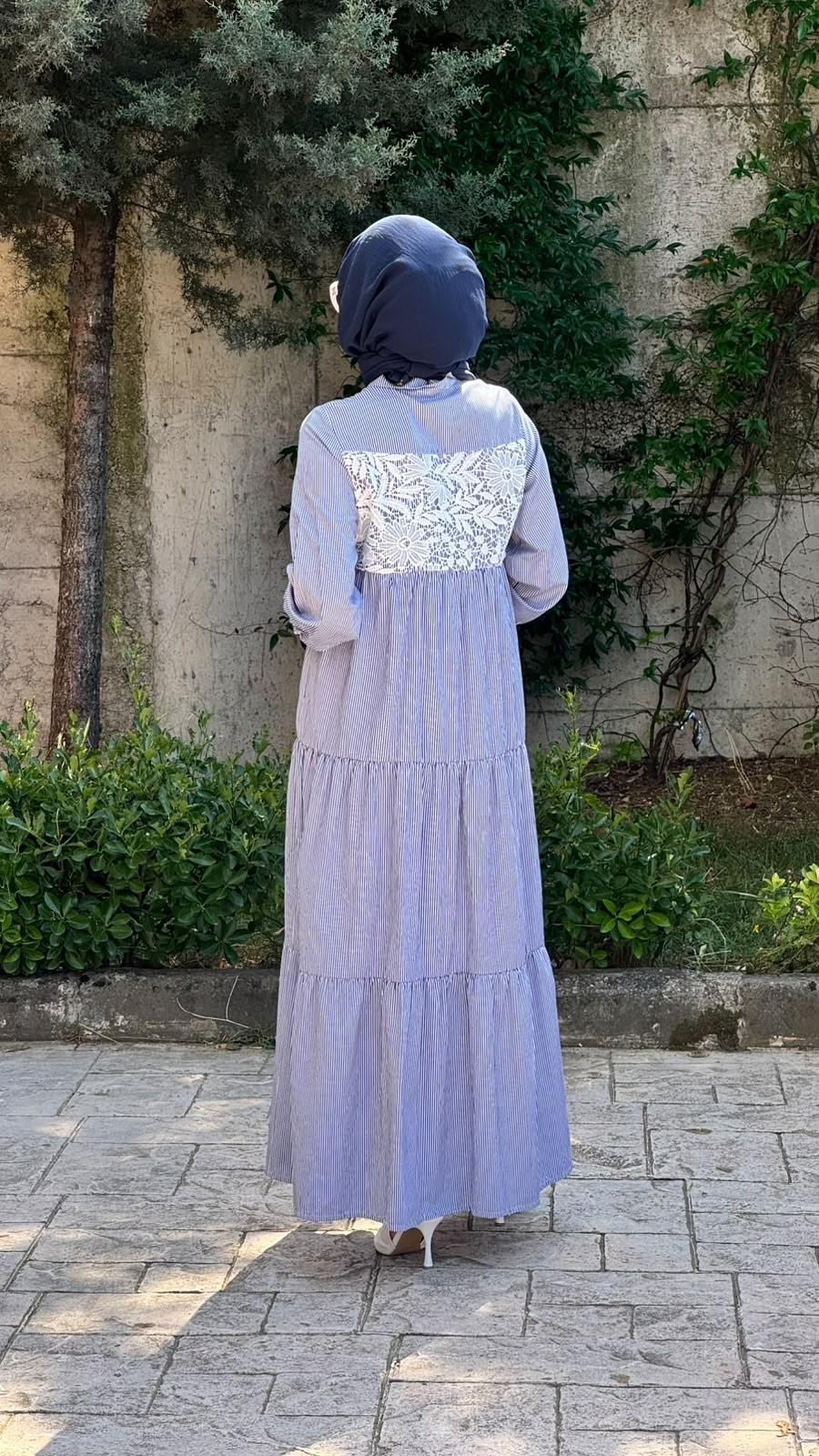 Nurcan Çetin Çizgili Elbise Lacivert 25130