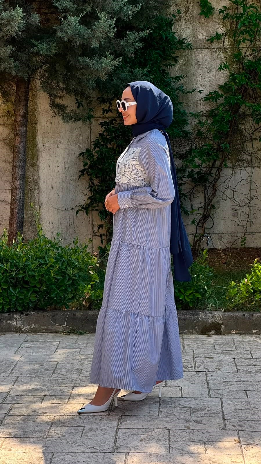 Nurcan Çetin Çizgili Elbise Lacivert 25130