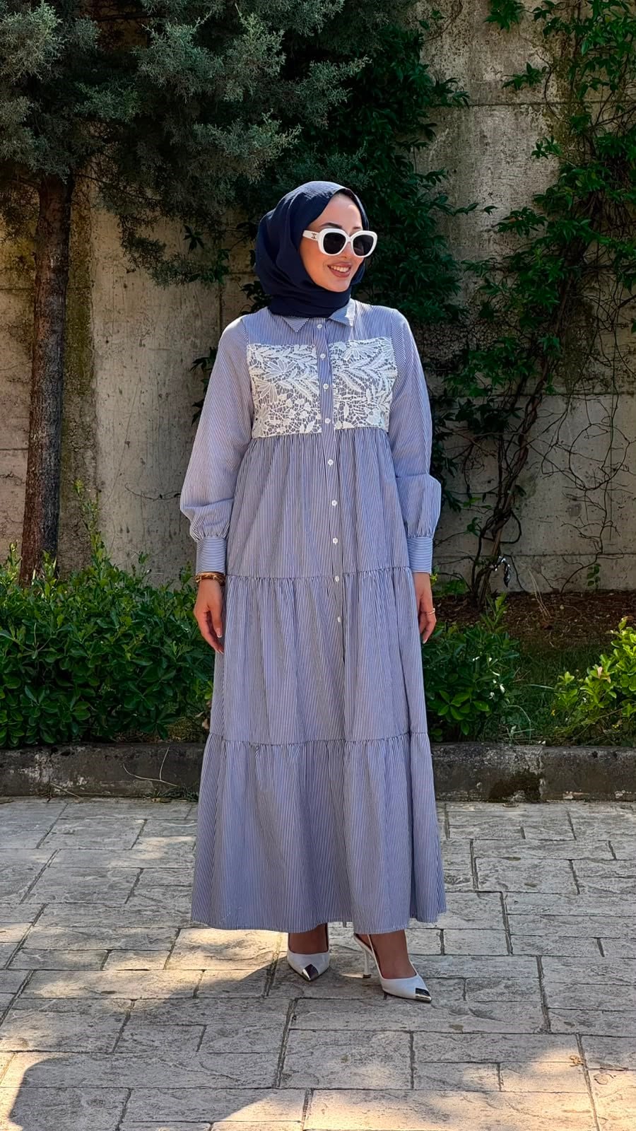 Nurcan Çetin Çizgili Elbise Lacivert 25130