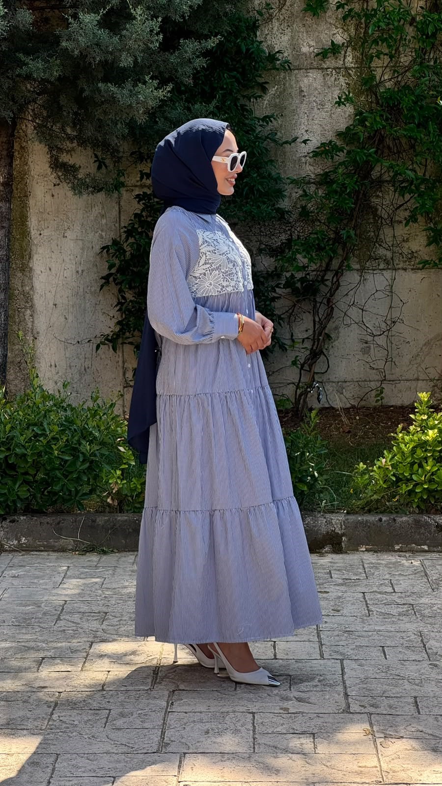 Nurcan Çetin Çizgili Elbise Lacivert 25130