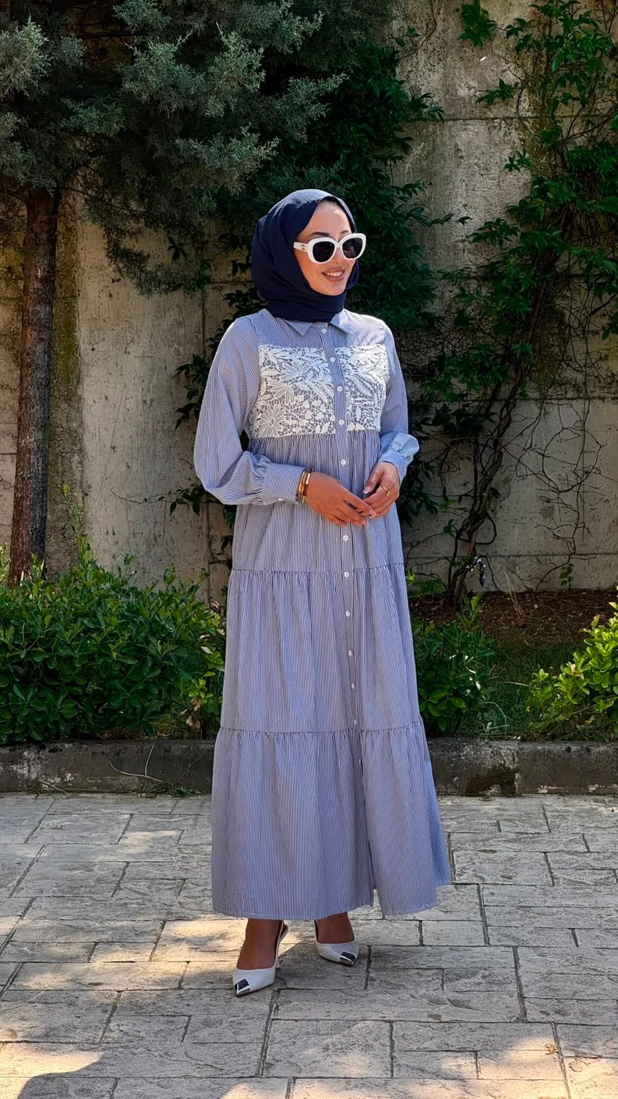 Nurcan Çetin Çizgili Elbise Lacivert 25130