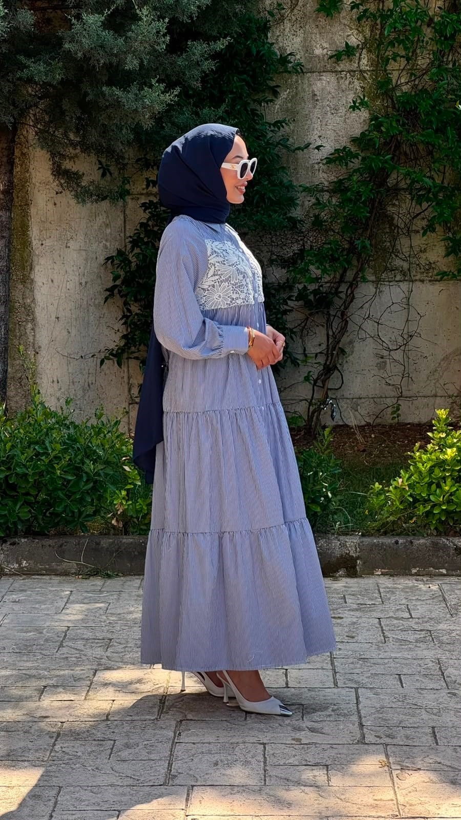 Nurcan Çetin Çizgili Elbise Mavi 25130