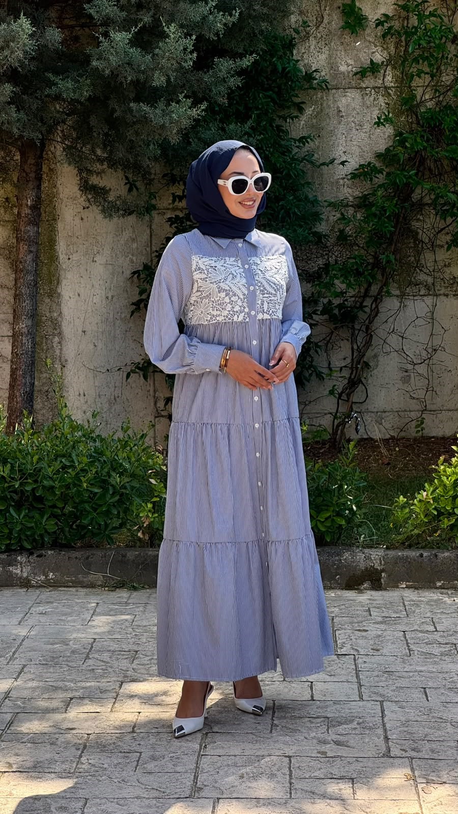 Nurcan Çetin Çizgili Elbise Mavi 25130